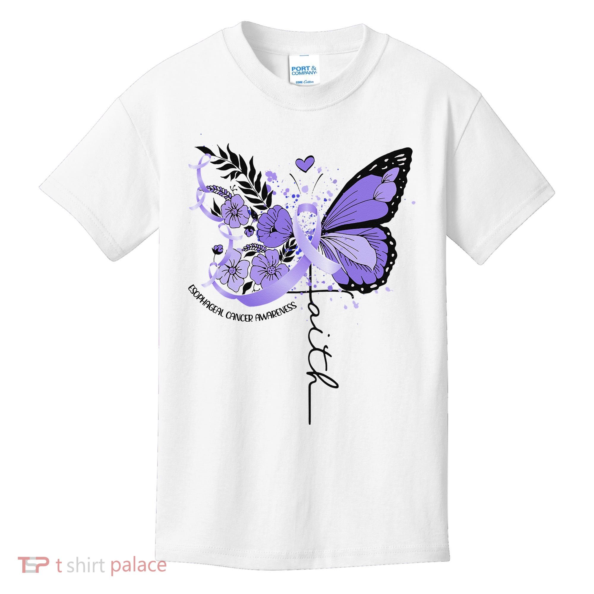 Faith Periwinkle Ribbon Esophageal Cancer Awareness Kids T-Shirt