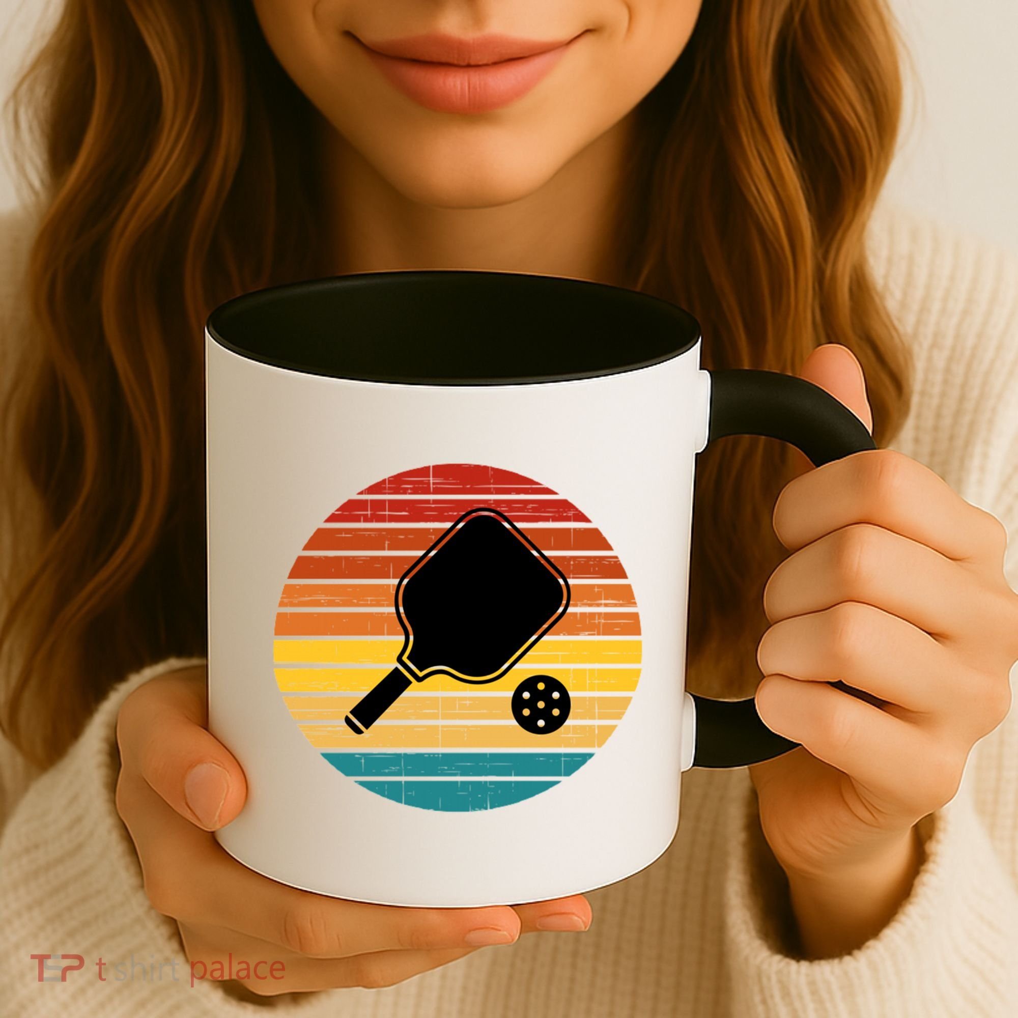 Funny Pickleball Retro Sunset Gift Coffee Mug