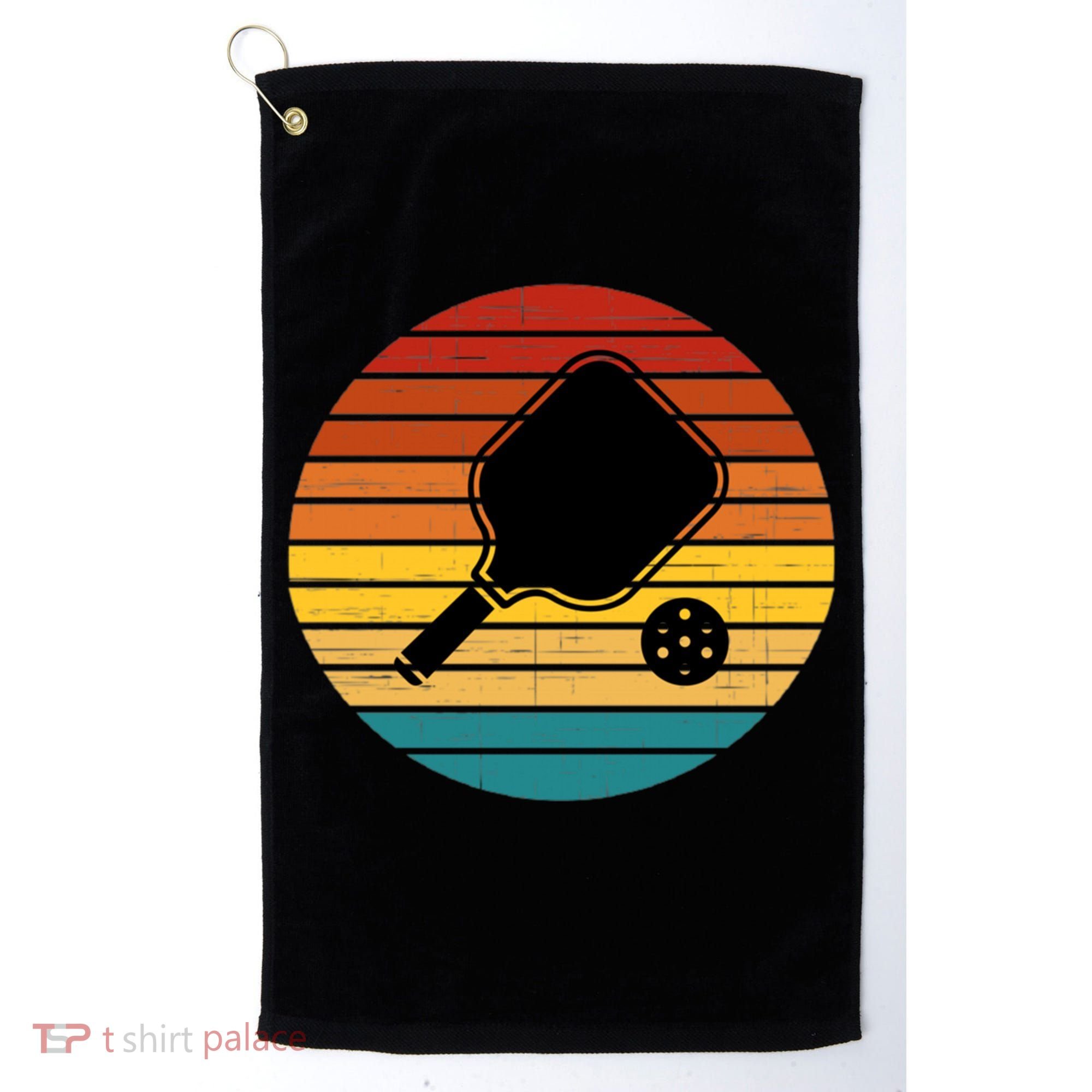 Funny Pickleball Retro Sunset Gift Golf Towel