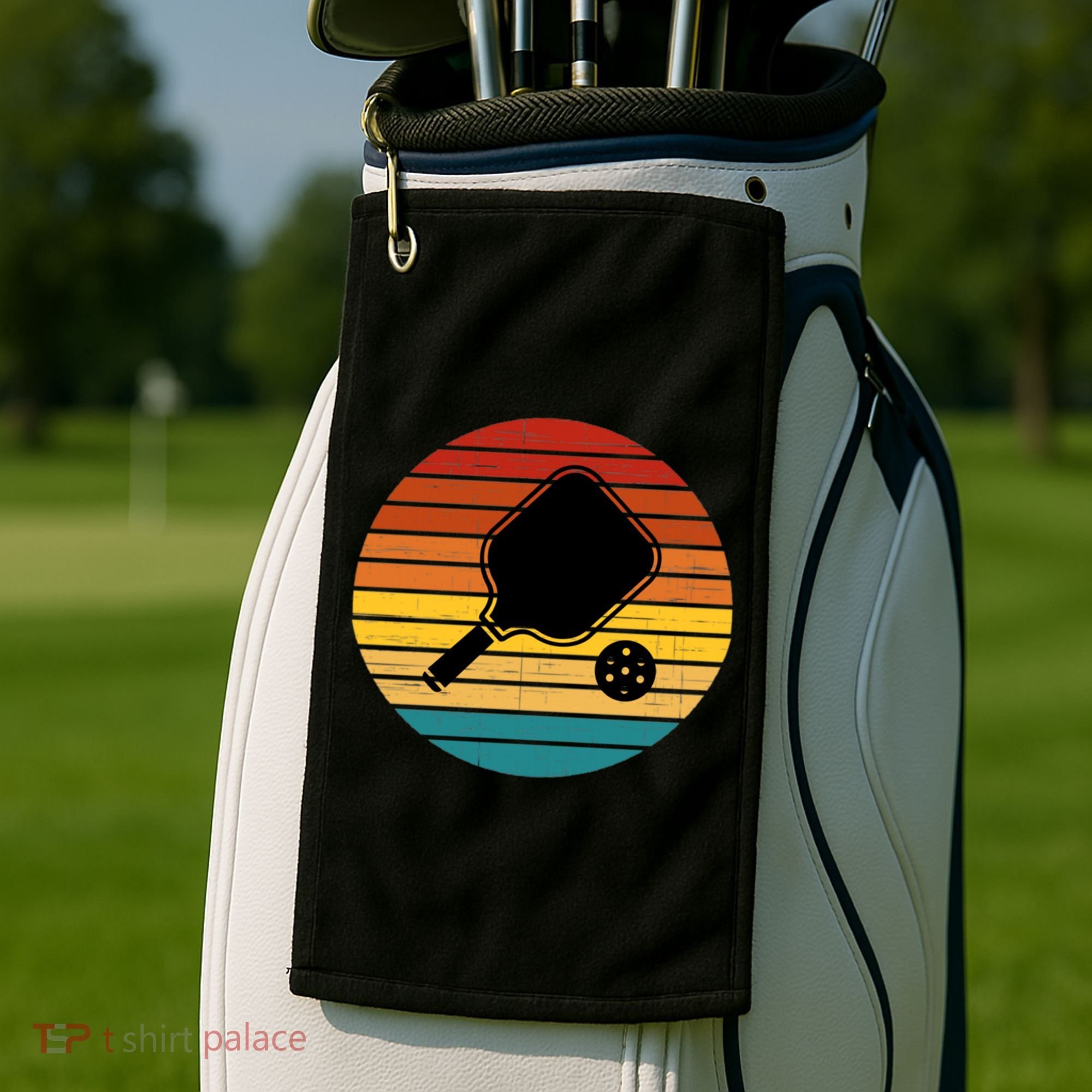 Funny Pickleball Retro Sunset Gift Golf Towel