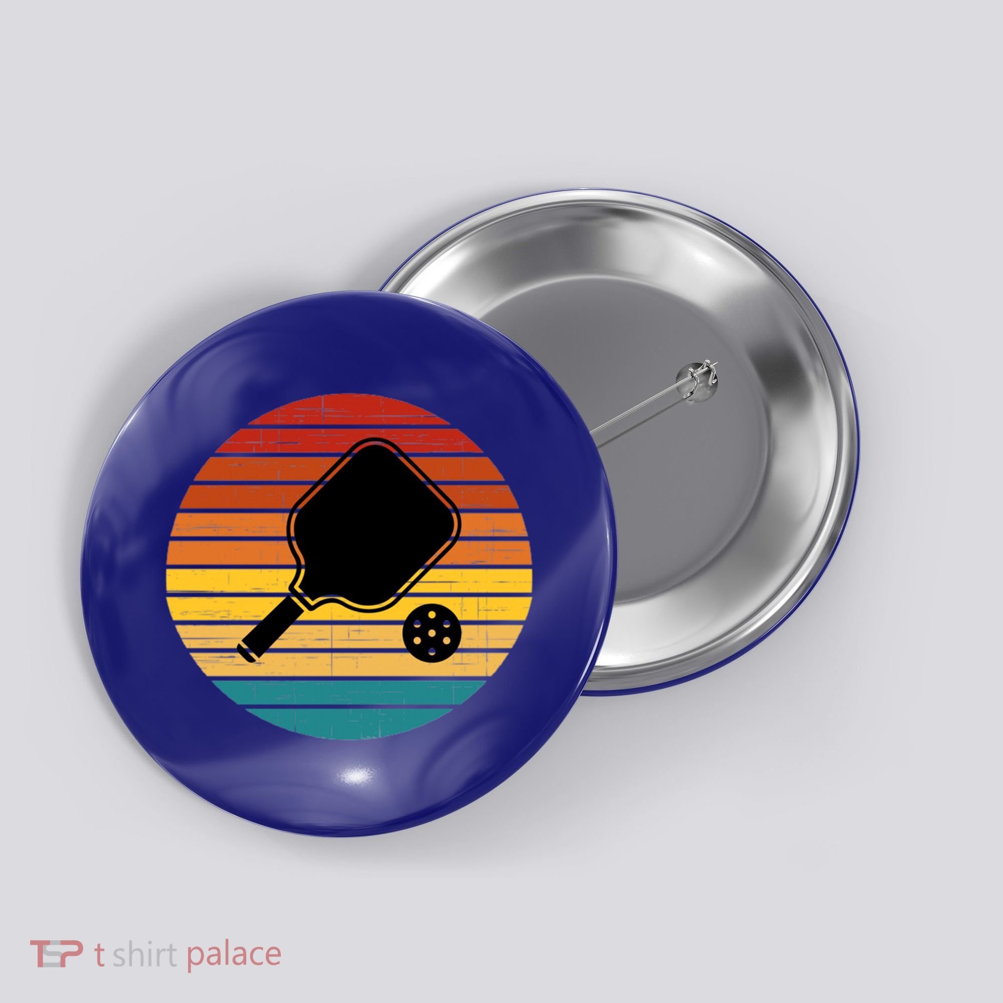 Funny Pickleball Retro Sunset Gift Button