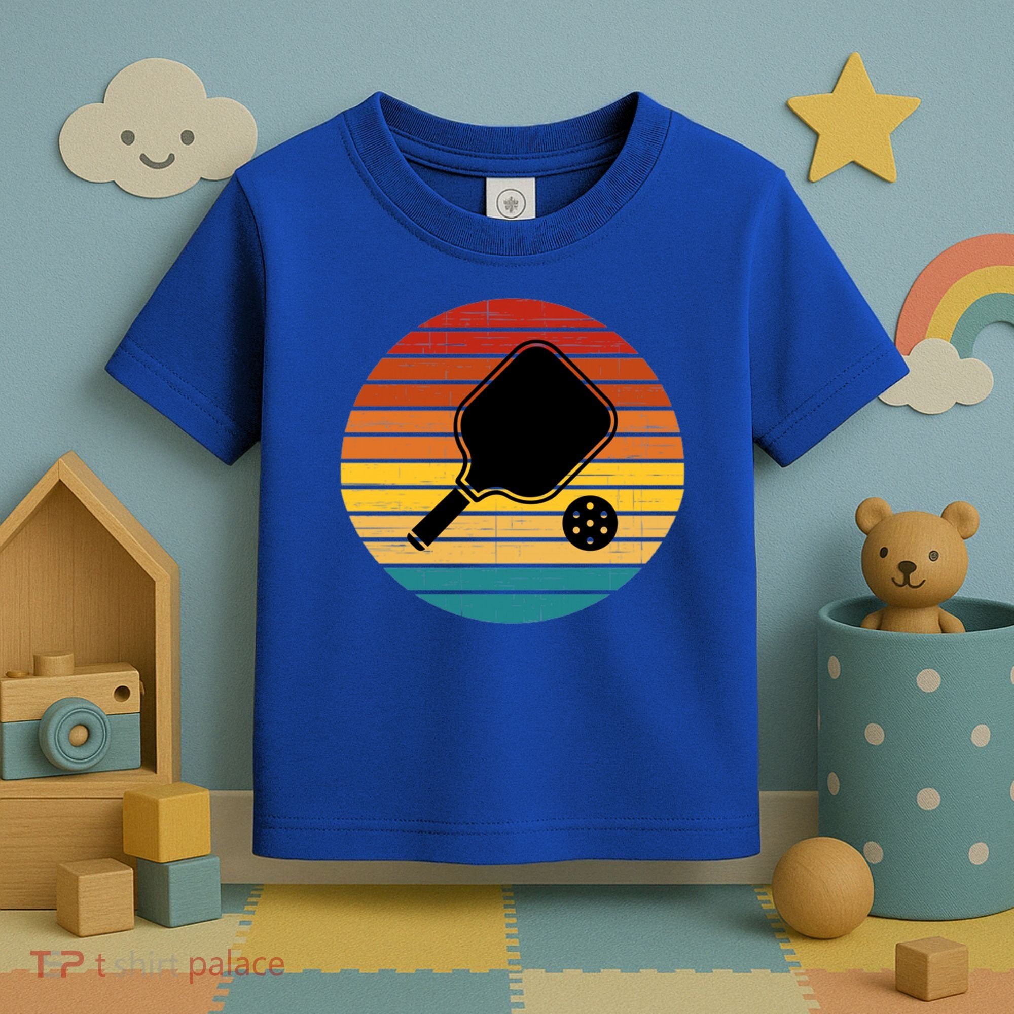Funny Pickleball Retro Sunset Gift Toddler T-Shirt