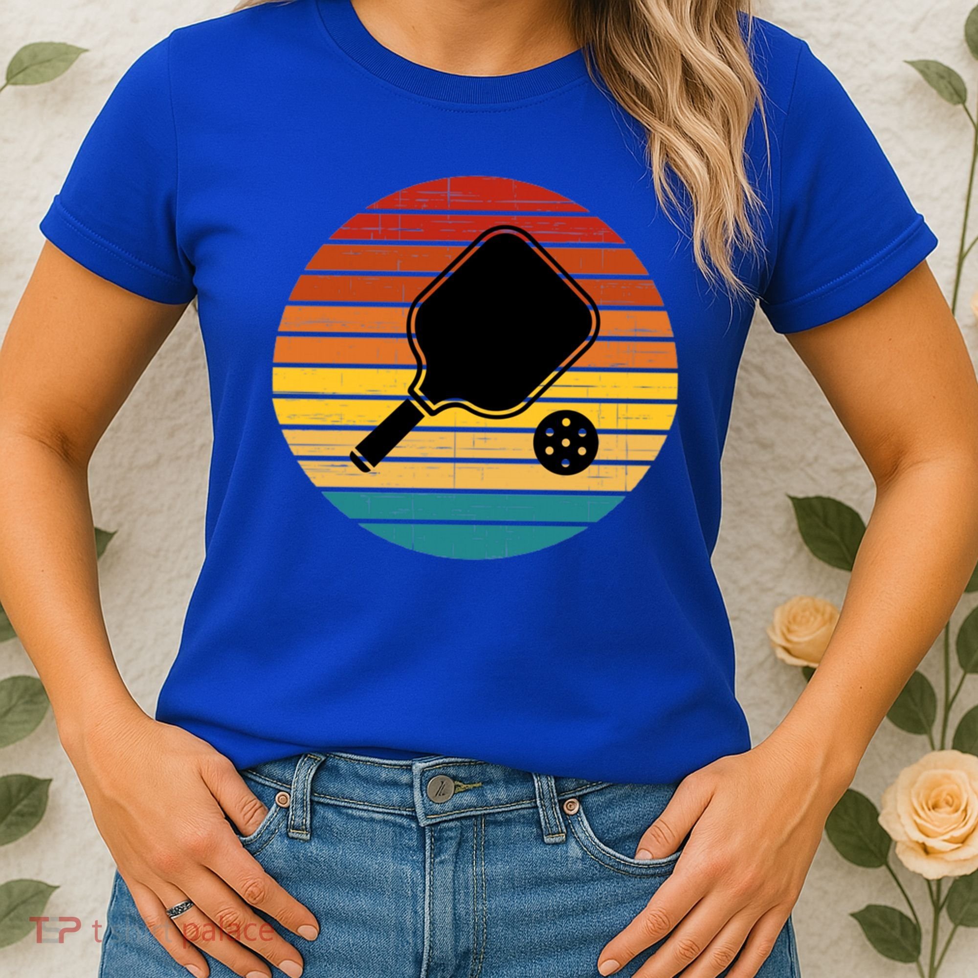 Funny Pickleball Retro Sunset Gift Women's T-Shirt