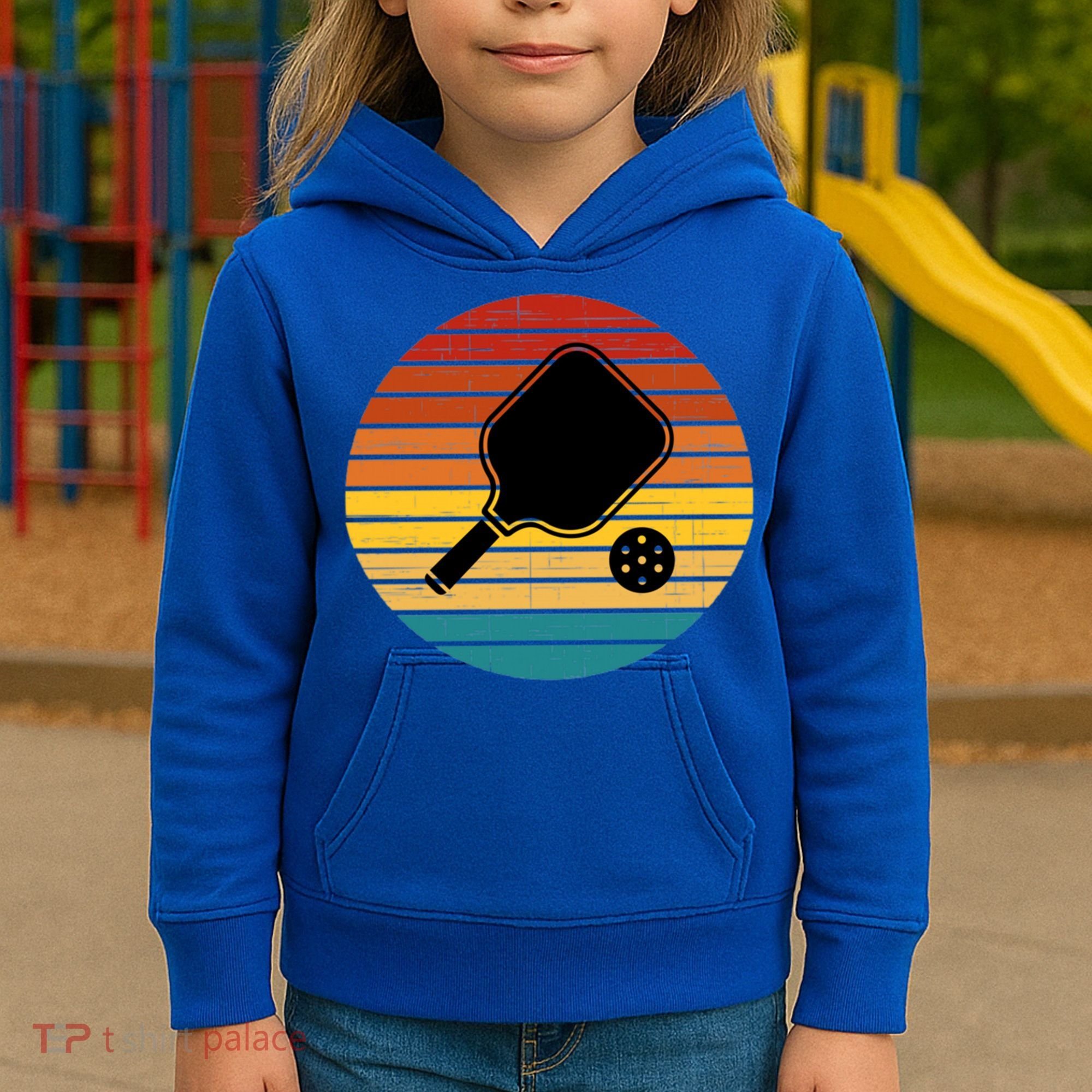 Funny Pickleball Retro Sunset Gift Kids Hoodie