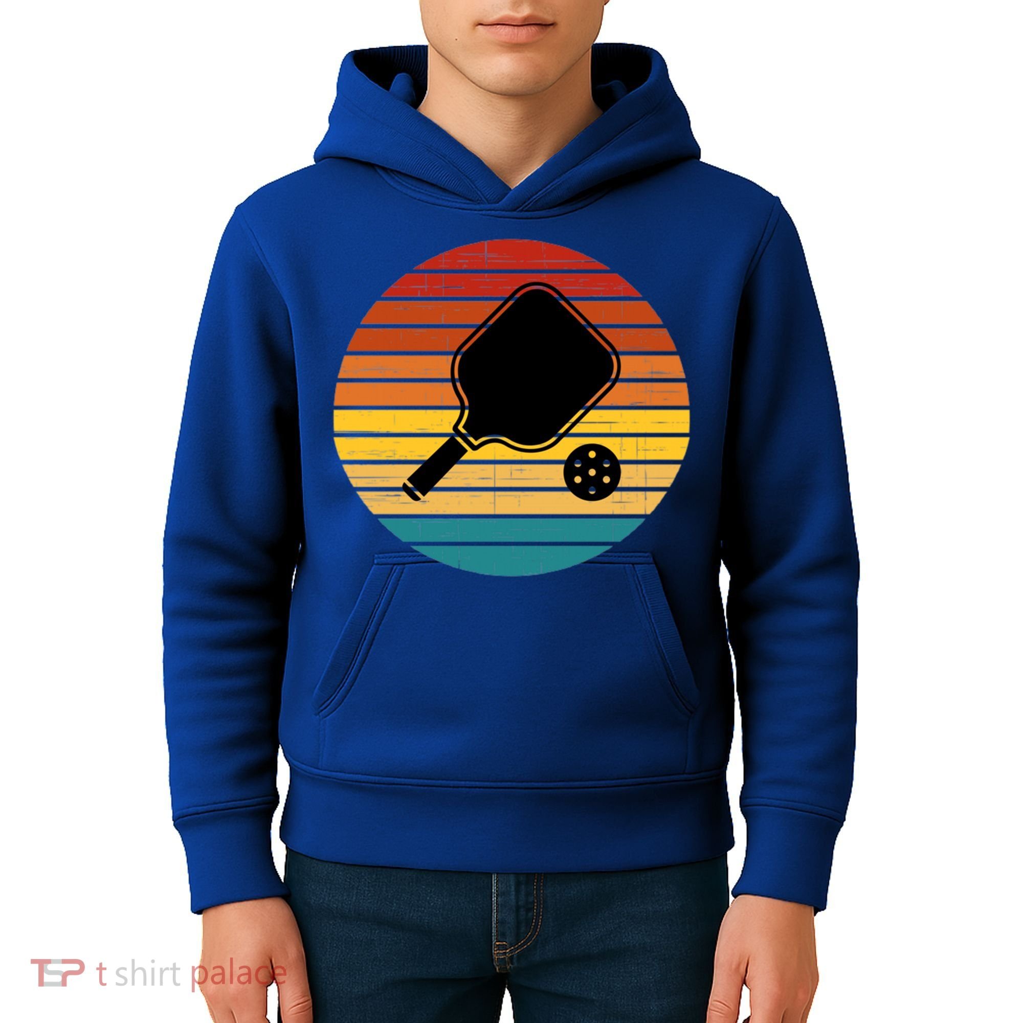 Funny Pickleball Retro Sunset Gift Kids Hoodie