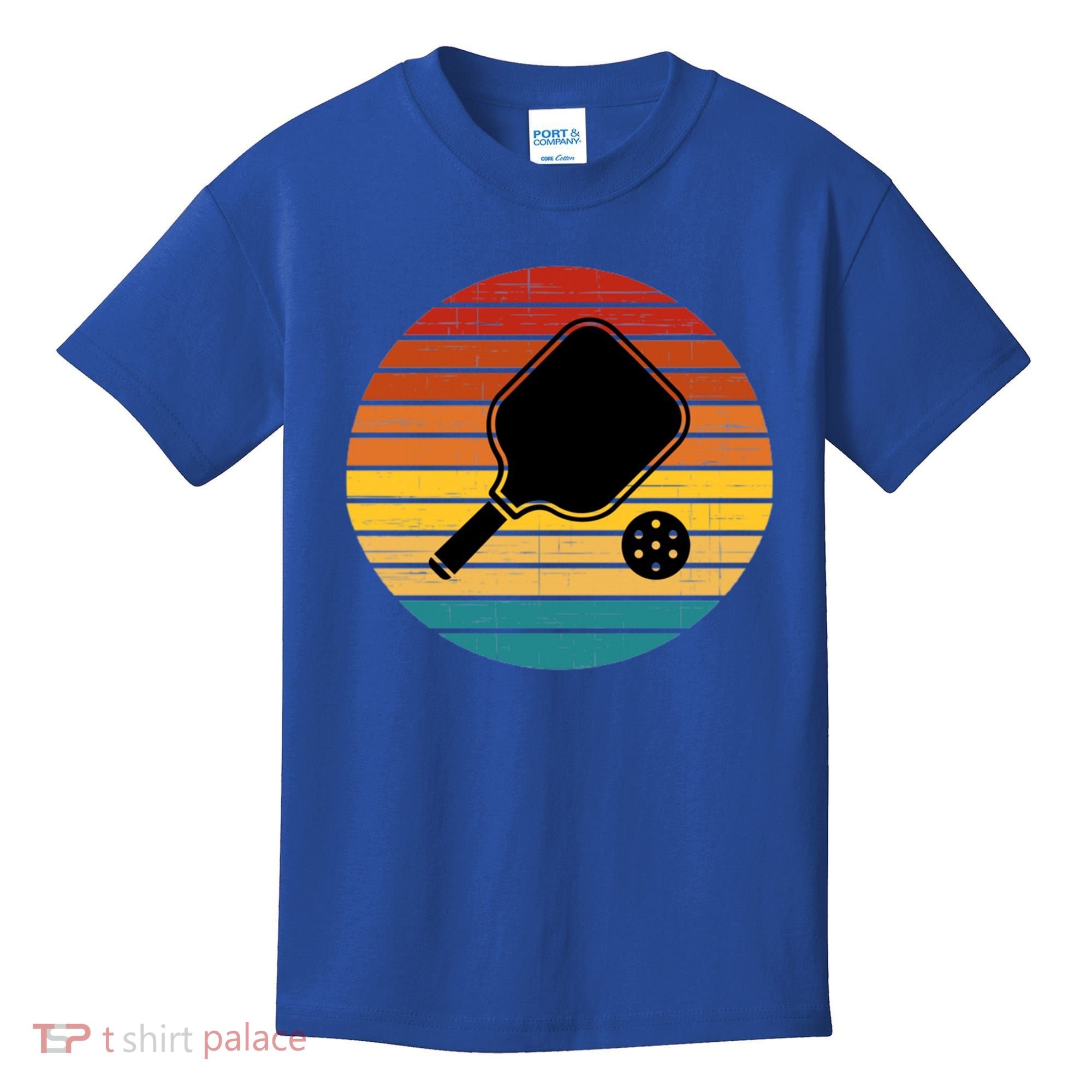 Funny Pickleball Retro Sunset Gift Kids T-Shirt