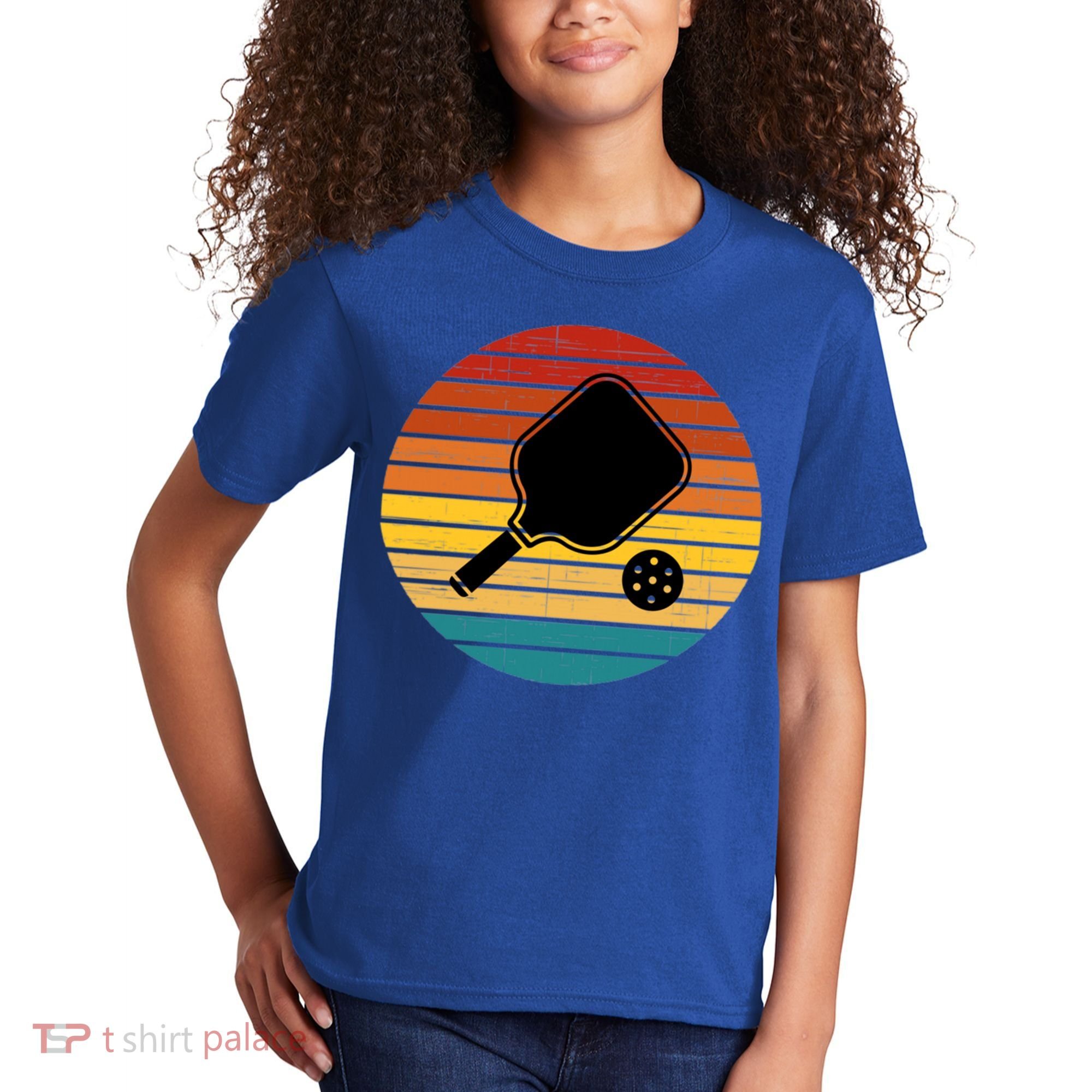 Funny Pickleball Retro Sunset Gift Kids T-Shirt