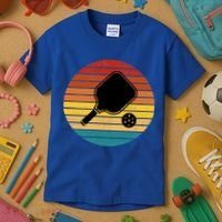 Funny Pickleball Retro Sunset Gift Kids T-Shirt thumb 3