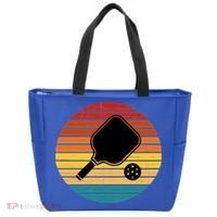 Funny Pickleball Retro Sunset Gift Tote Bag thumb 0
