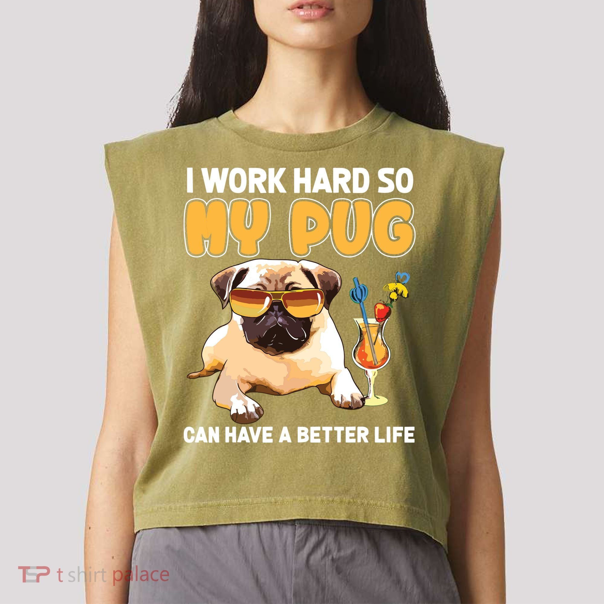 Funny Pug Shirts Pug Lover Gifts Garment-Dyed Women's Muscle Tee