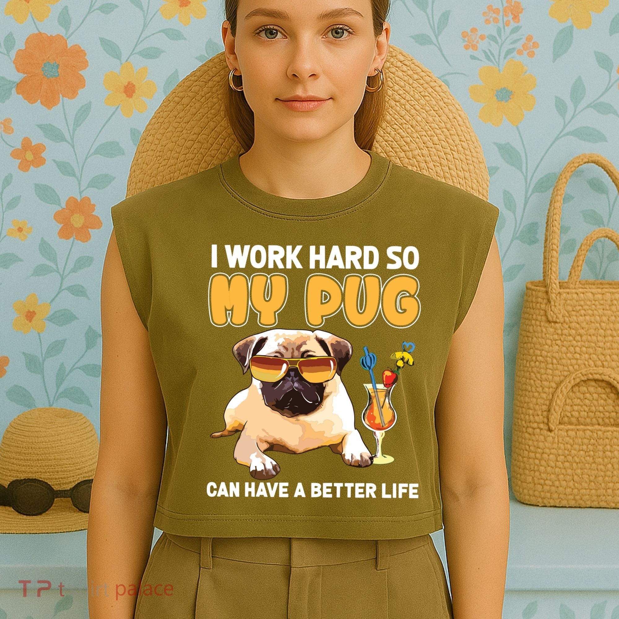 Funny Pug Shirts Pug Lover Gifts Garment-Dyed Women's Muscle Tee