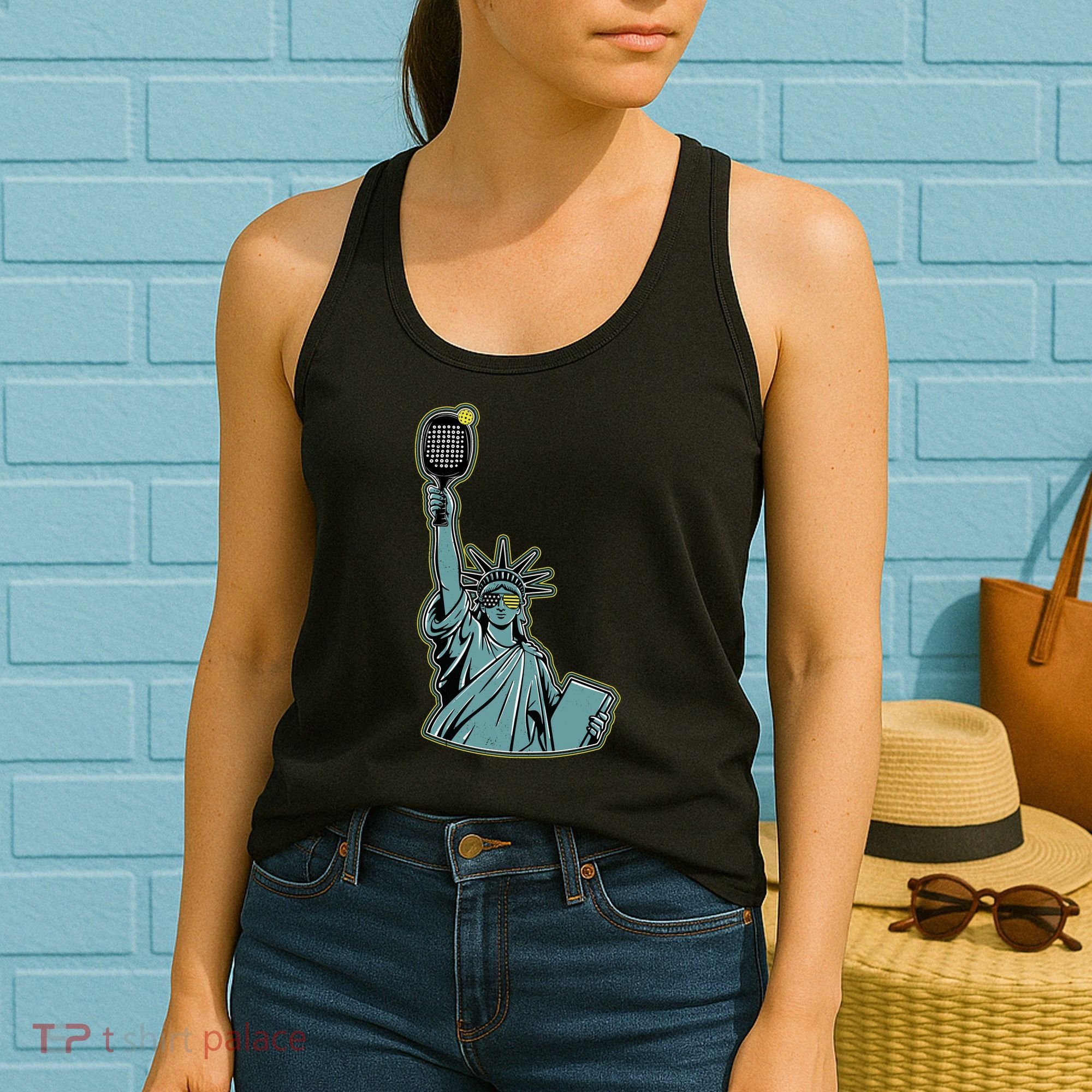 Funny Pickleball Statue Of Liberty  Women's Tank Top