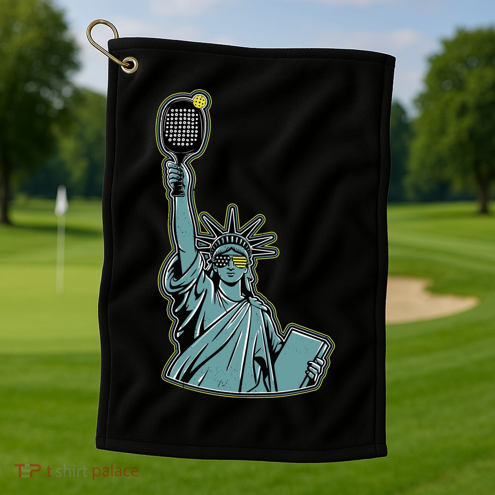 Funny Pickleball Statue Of Liberty  Golf Towel