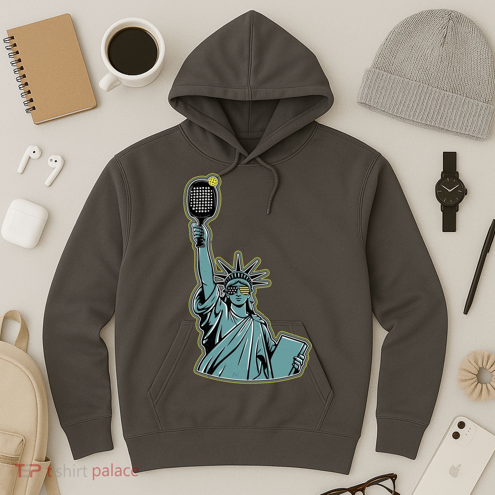 Funny Pickleball Statue Of Liberty  Hoodie