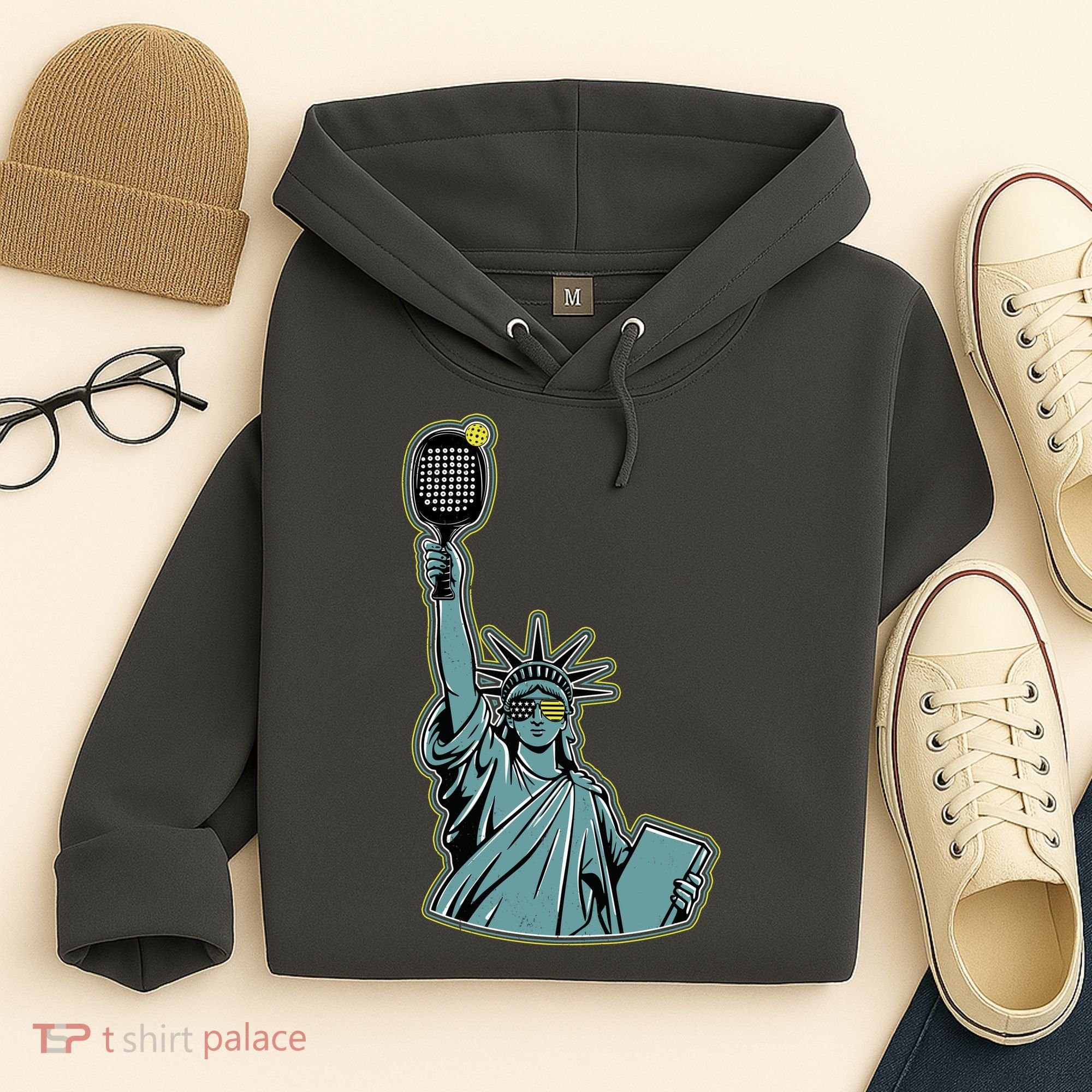 Funny Pickleball Statue Of Liberty  Hoodie