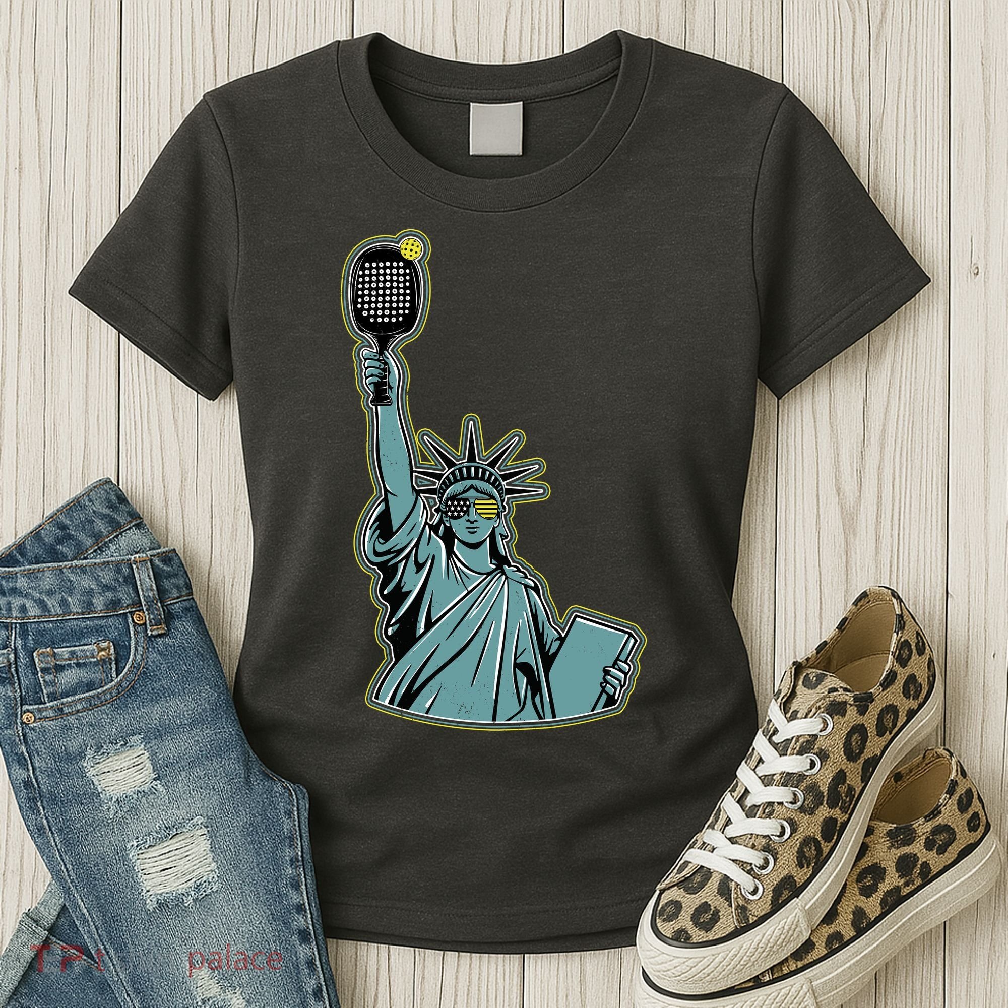 Funny Pickleball Statue Of Liberty  Women's T-Shirt