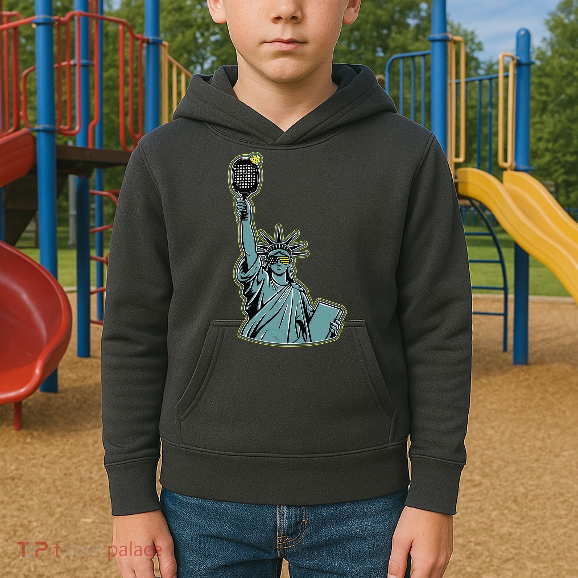 Funny Pickleball Statue Of Liberty  Kids Hoodie