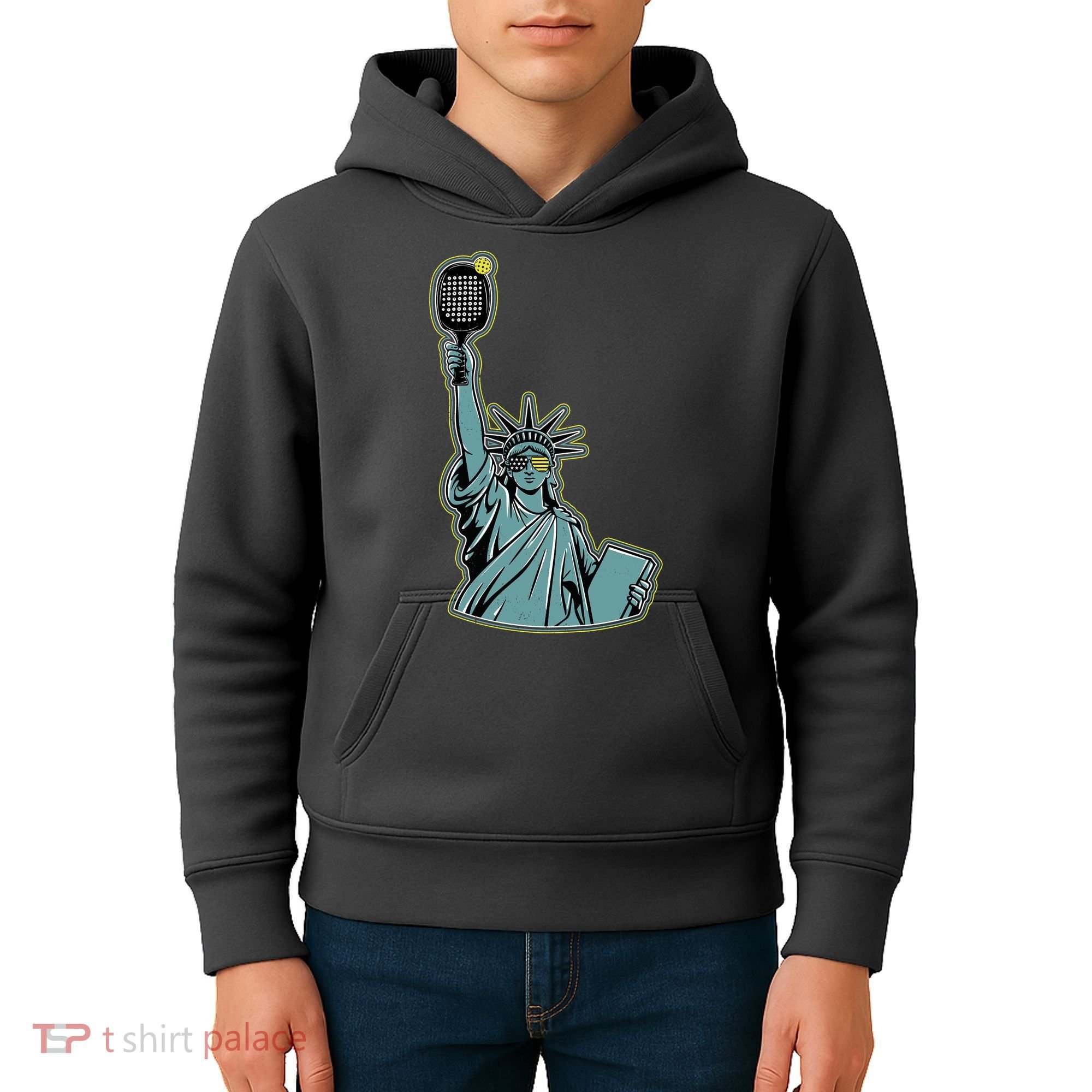 Funny Pickleball Statue Of Liberty  Kids Hoodie