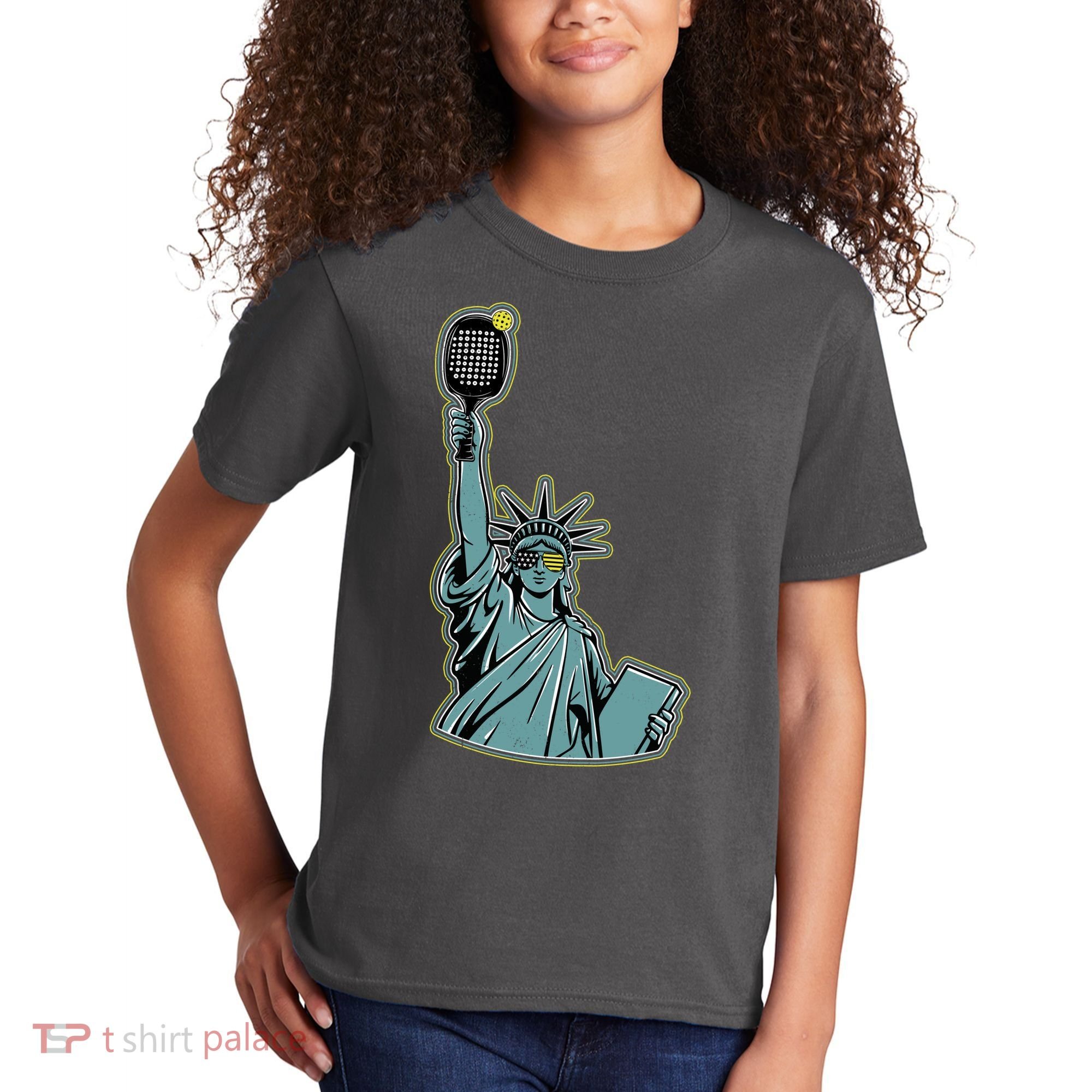 Funny Pickleball Statue Of Liberty  Kids T-Shirt