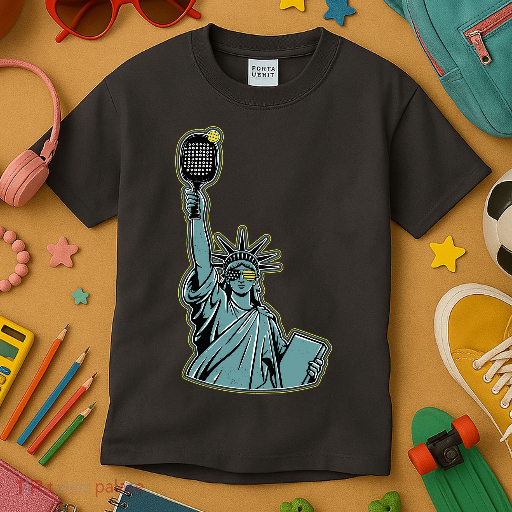 Funny Pickleball Statue Of Liberty  Kids T-Shirt