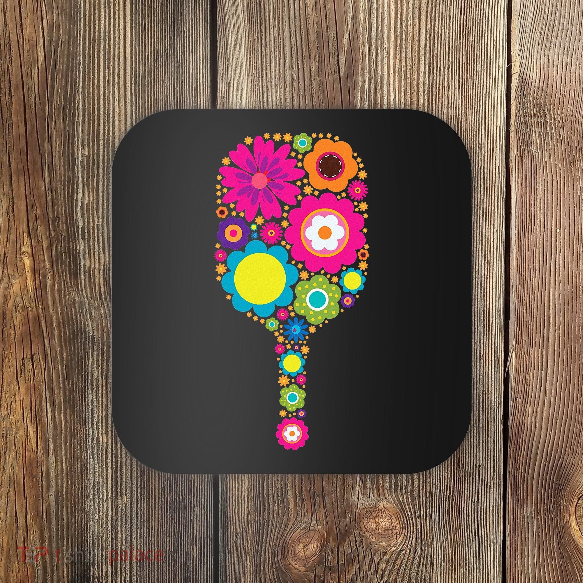 Flowers Pickleball Sports Racquet Racket Paddle Coaster