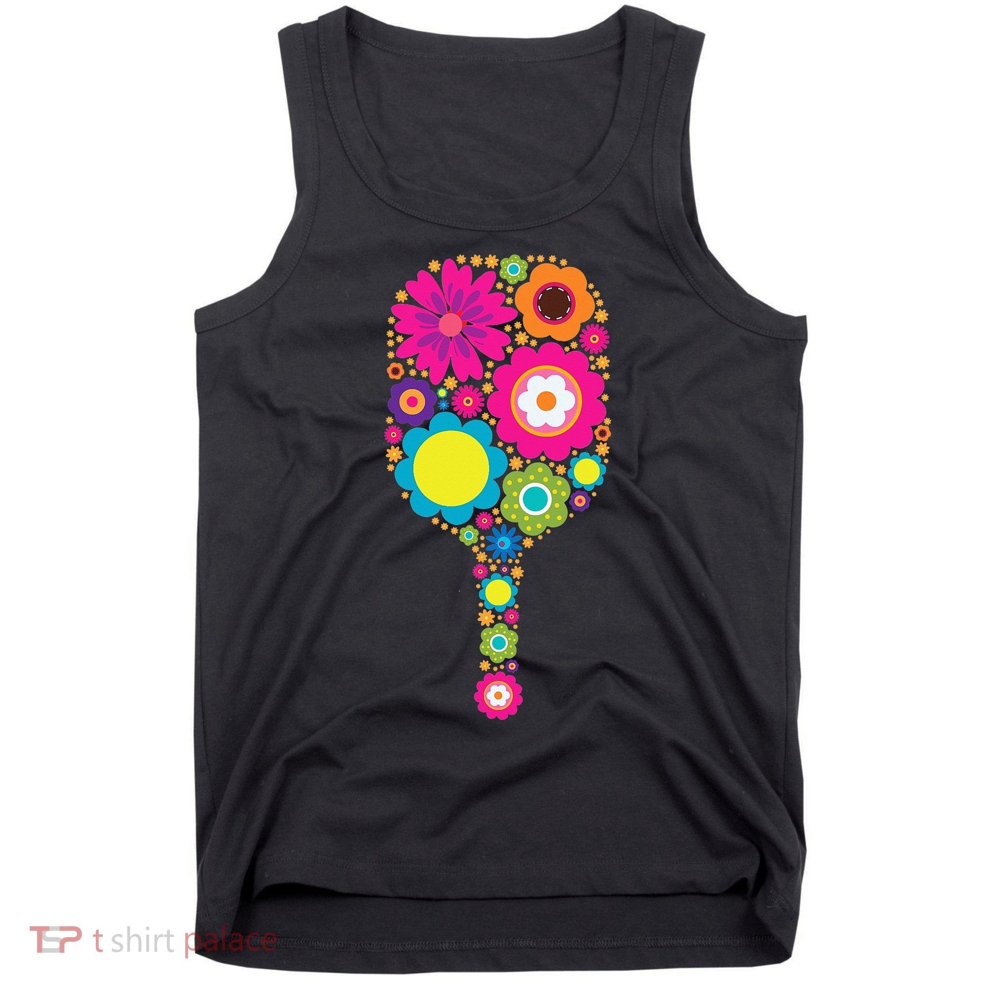 Flowers Pickleball Sports Racquet Racket Paddle Tank Top