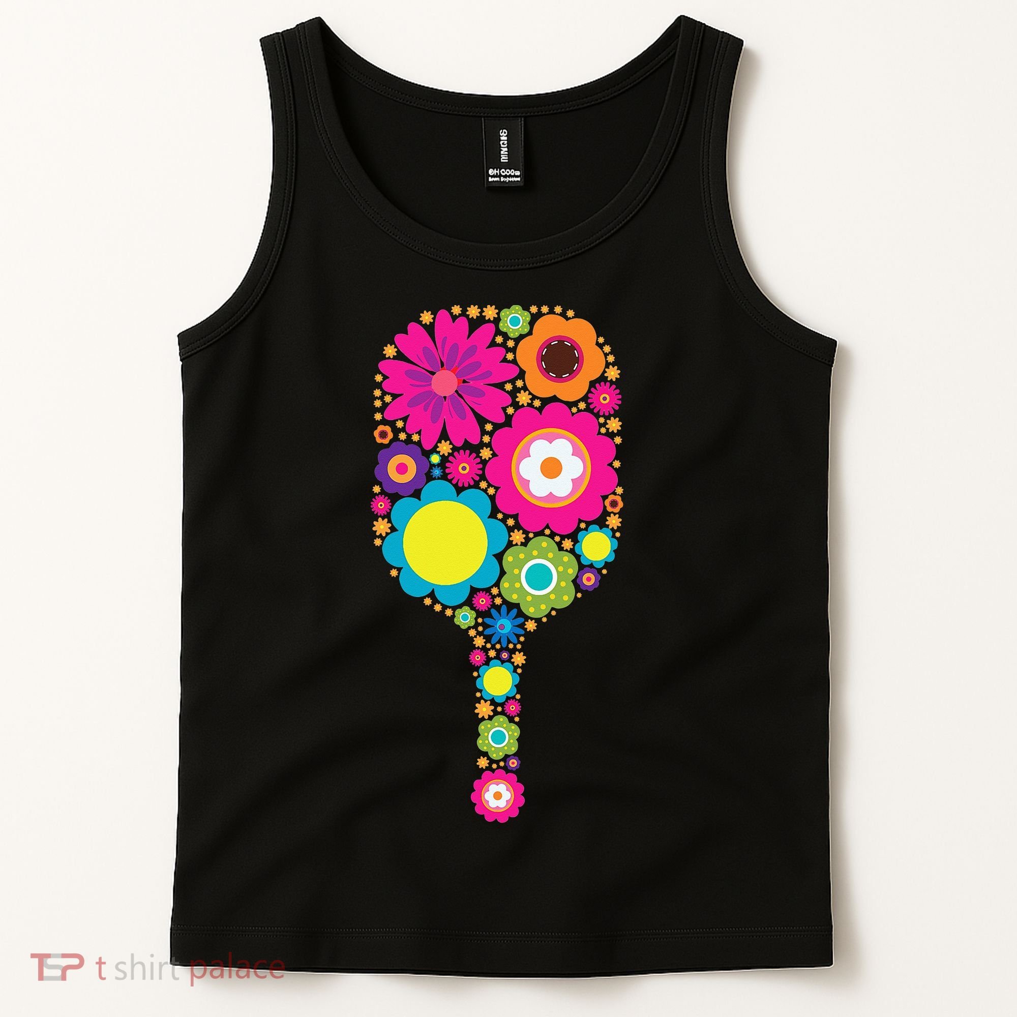 Flowers Pickleball Sports Racquet Racket Paddle Tank Top