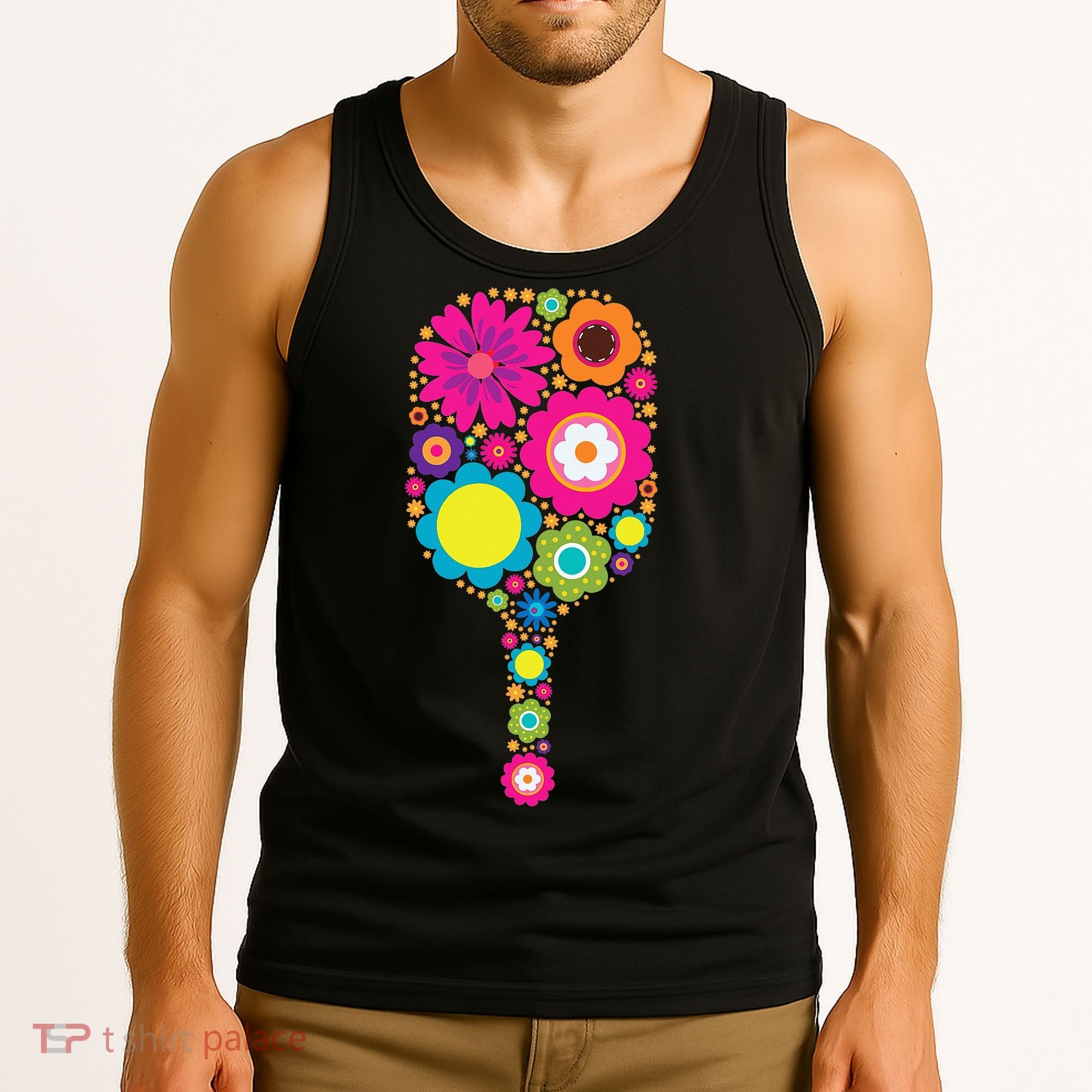 Flowers Pickleball Sports Racquet Racket Paddle Tank Top