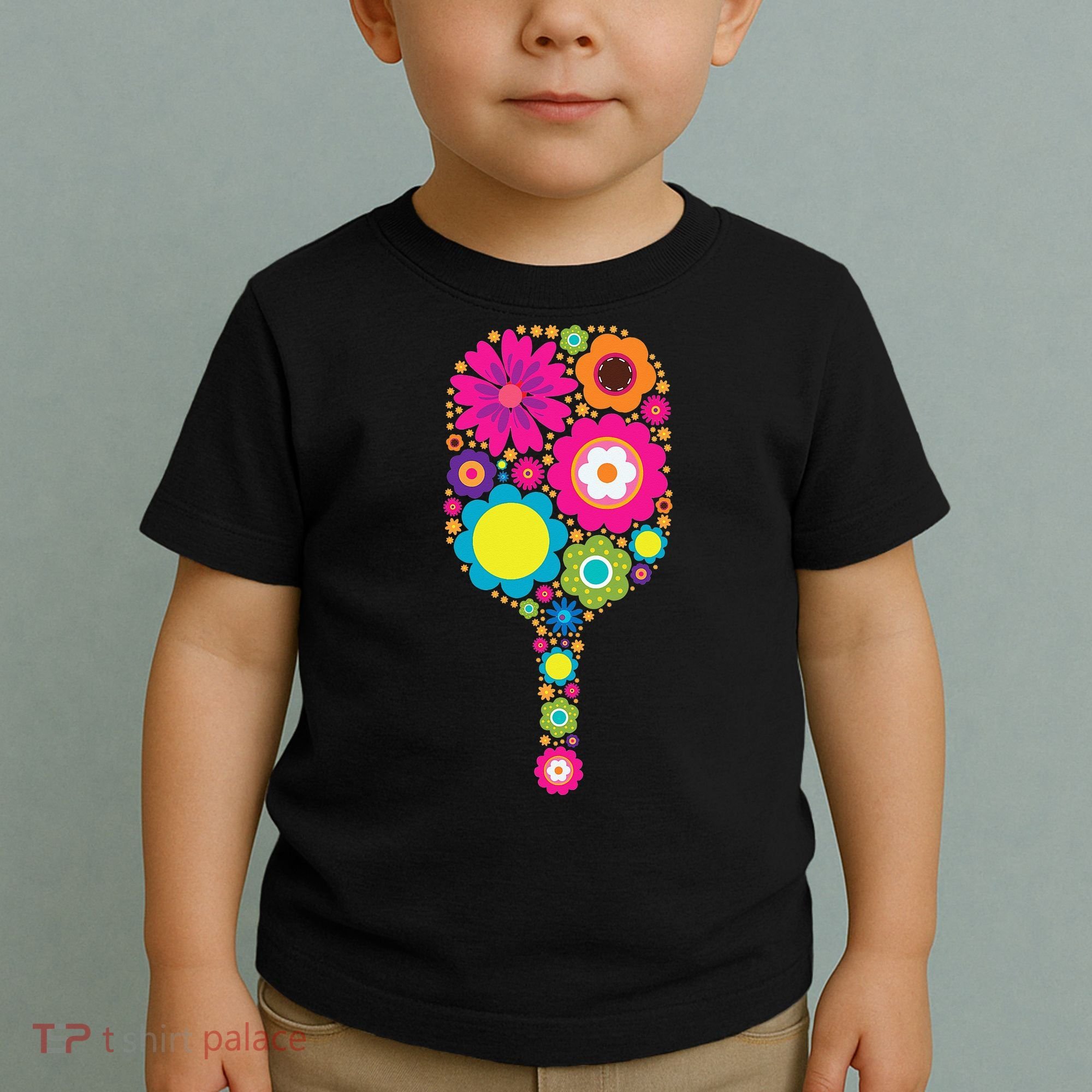 Flowers Pickleball Sports Racquet Racket Paddle Toddler T-Shirt