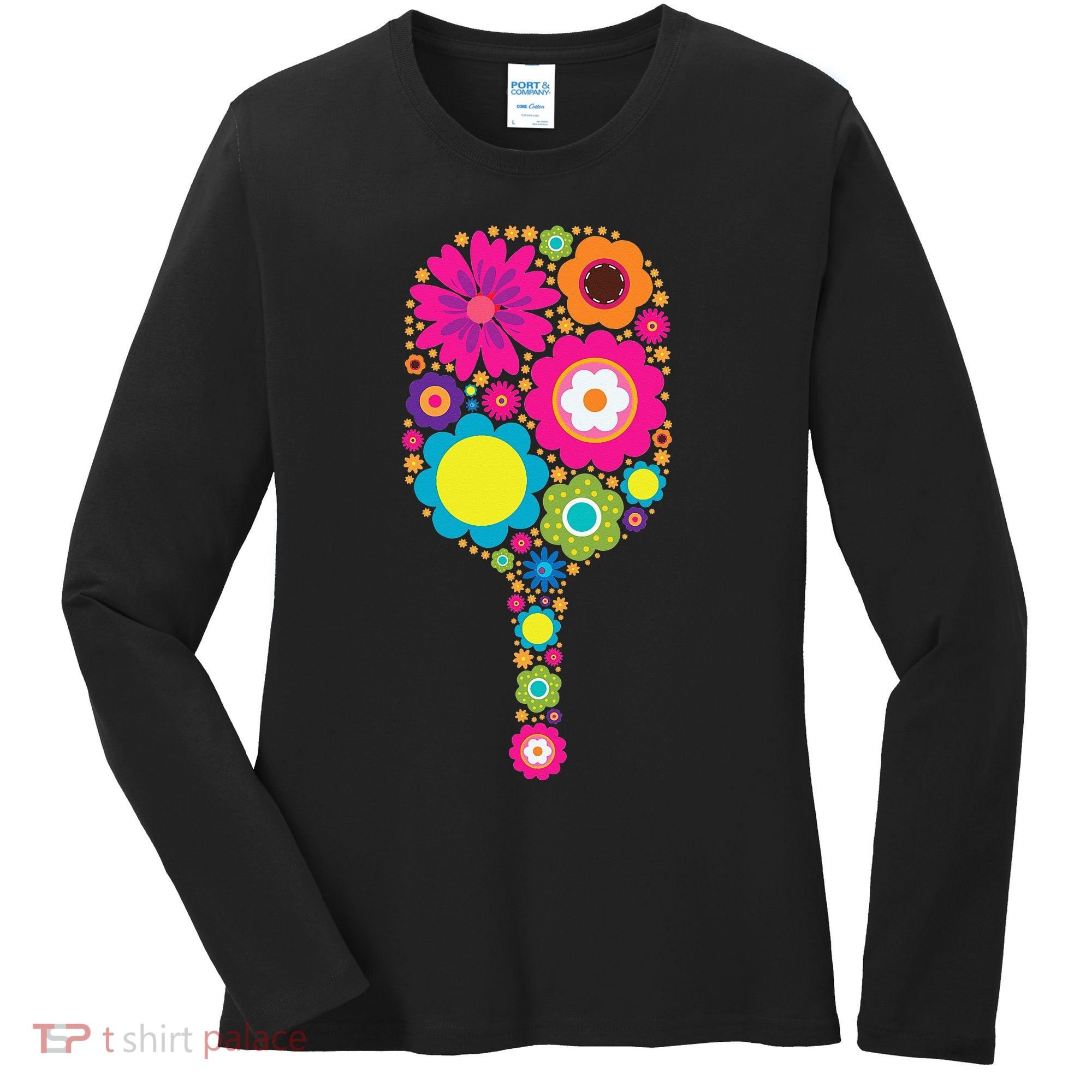Flowers Pickleball Sports Racquet Racket Paddle Women's Long Sleeve Shirt