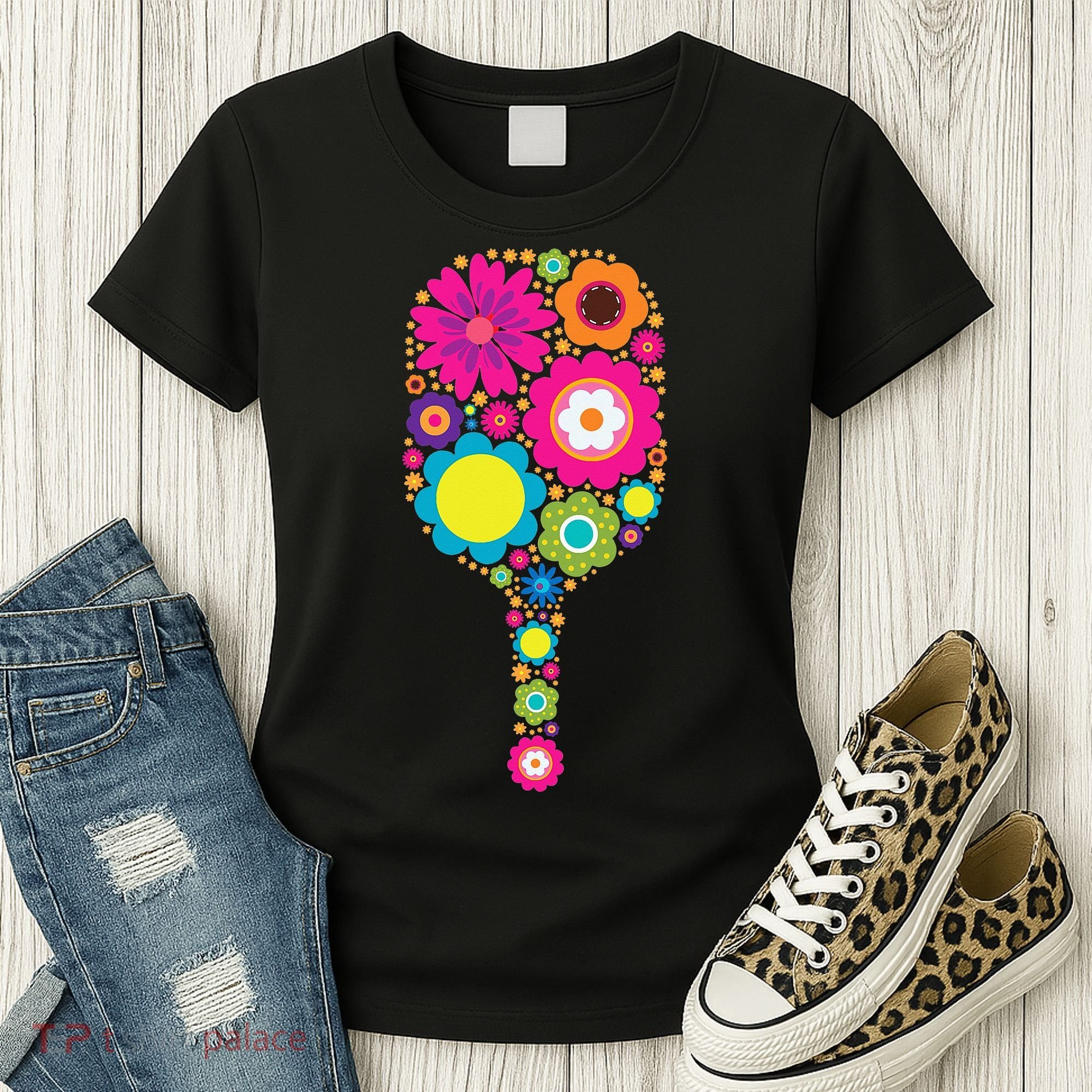 Flowers Pickleball Sports Racquet Racket Paddle Women's T-Shirt