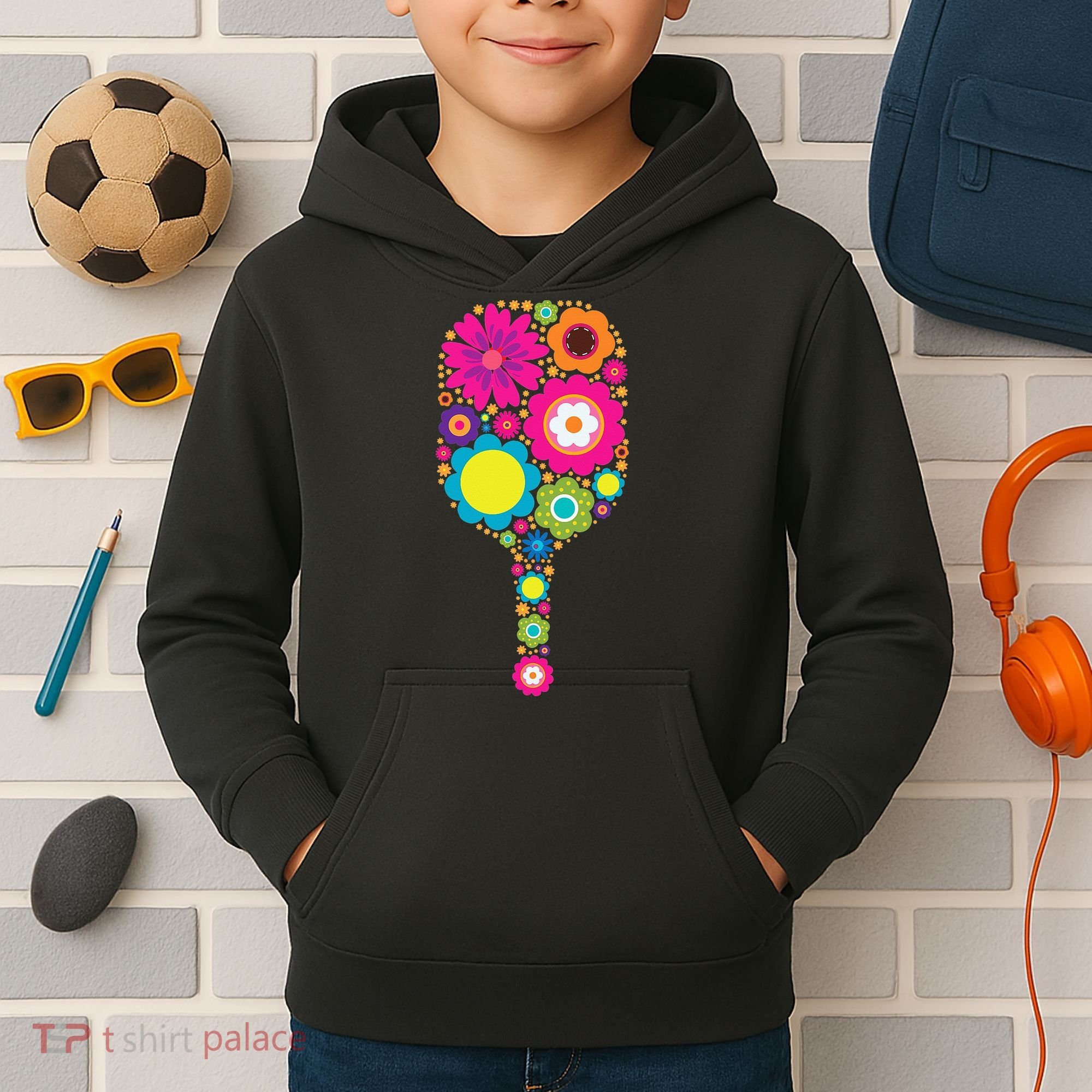 Flowers Pickleball Sports Racquet Racket Paddle Kids Hoodie