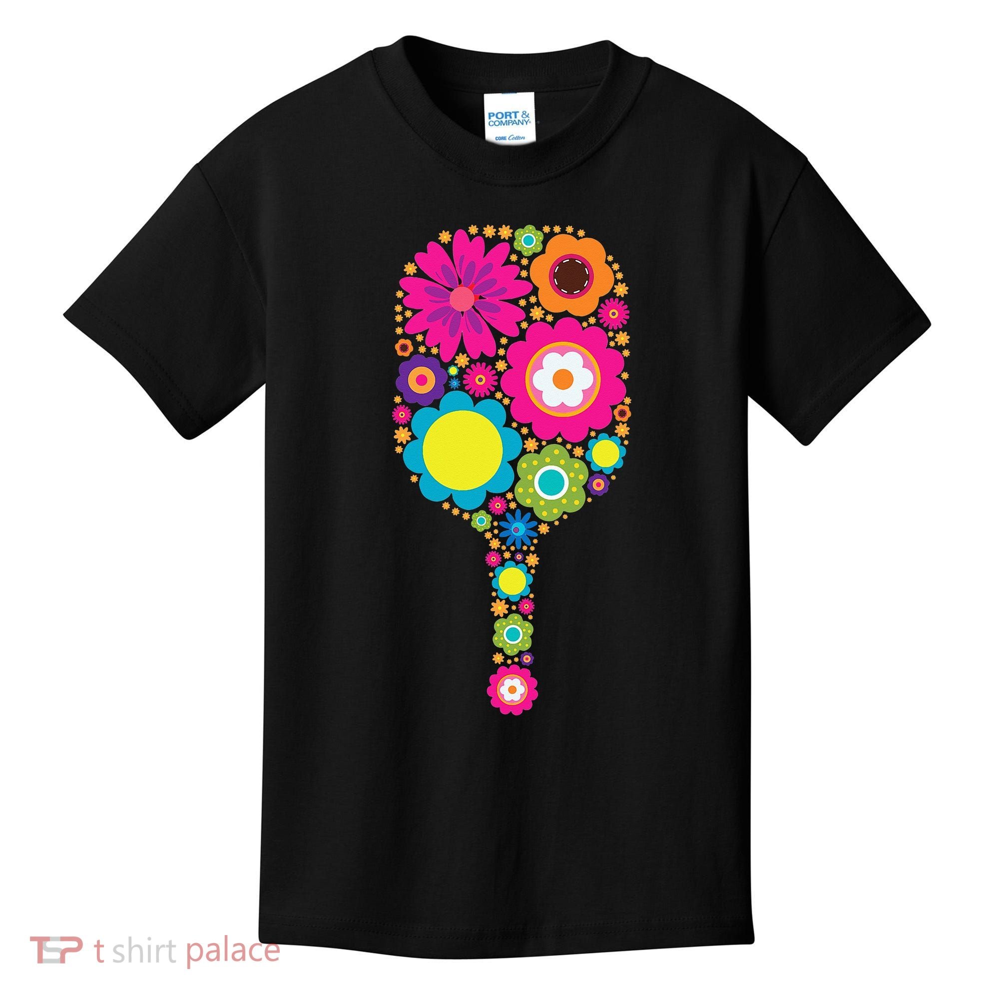 Flowers Pickleball Sports Racquet Racket Paddle Kids T-Shirt