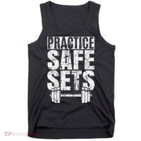 Funny Practice Safe Sets Weight Lifting Tank Top thumb 0