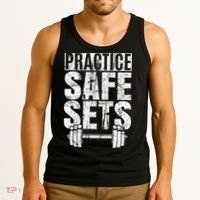 Funny Practice Safe Sets Weight Lifting Tank Top thumb 3