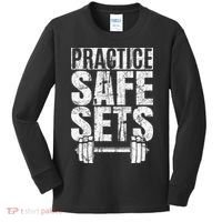 Funny Practice Safe Sets Weight Lifting Kids Long Sleeve Shirt thumb 0