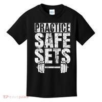 Funny Practice Safe Sets Weight Lifting Kids T-Shirt thumb 0