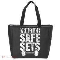 Funny Practice Safe Sets Weight Lifting Tote Bag thumb 0