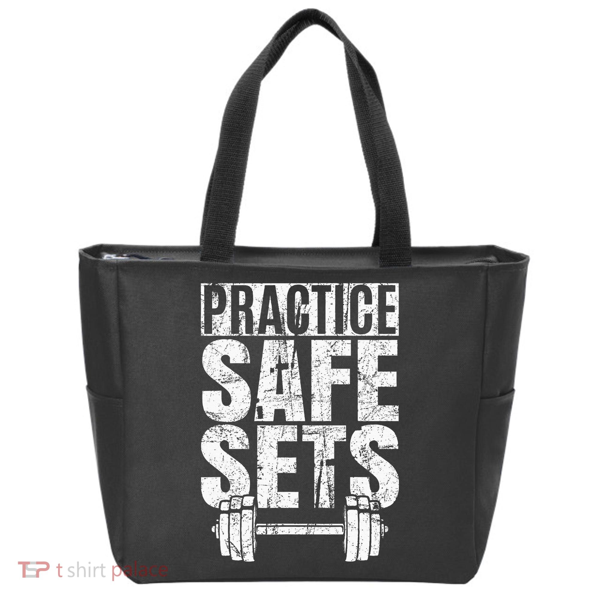 Funny Practice Safe Sets Weight Lifting Tote Bag