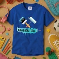 Funny Painter Saying Paint Roller And Brush This Is How I Roll Cool Gift Kids T-Shirt thumb 3
