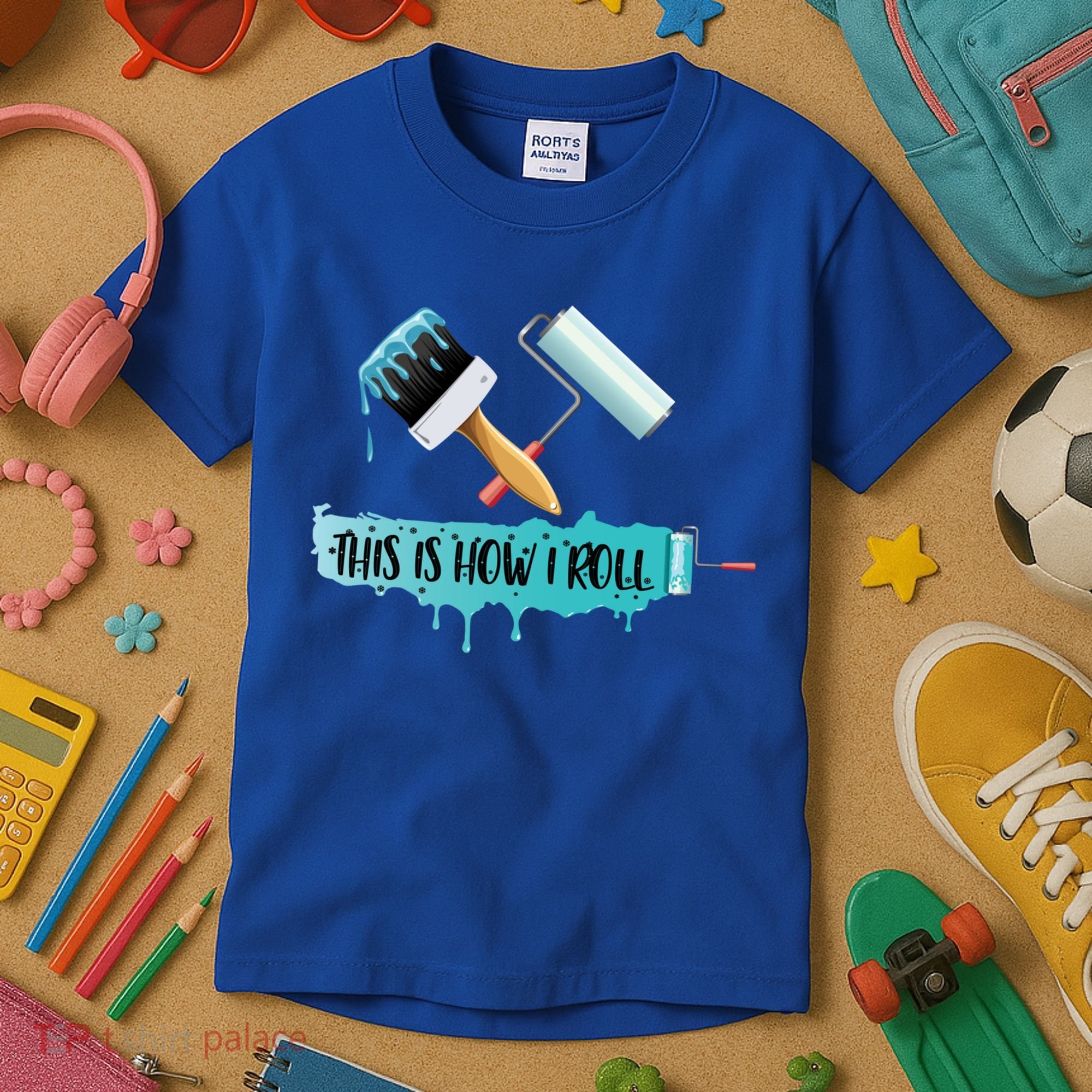Funny Painter Saying Paint Roller And Brush This Is How I Roll Cool Gift Kids T-Shirt