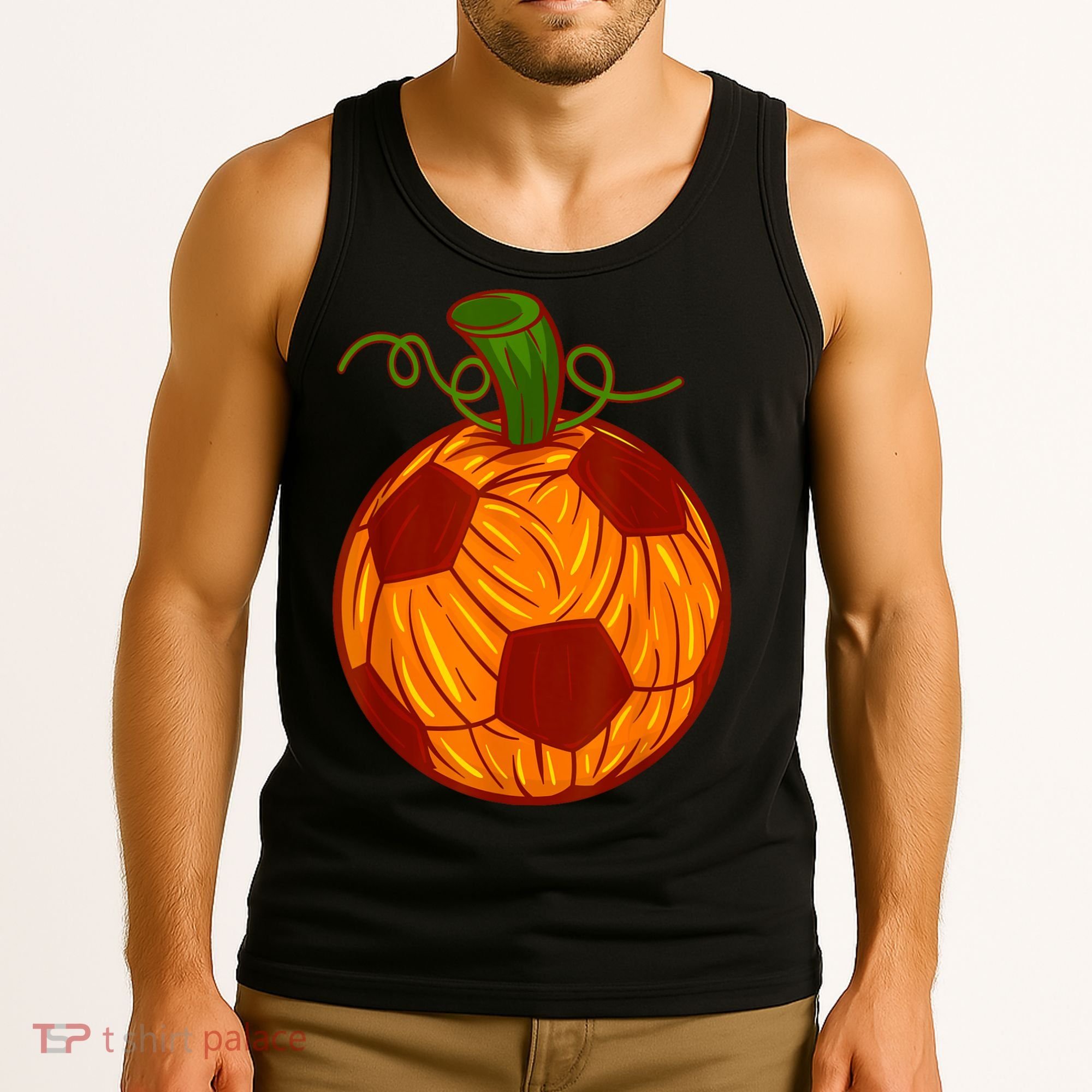 Funny Pumpkin Soccer Ball Halloween Tank Top