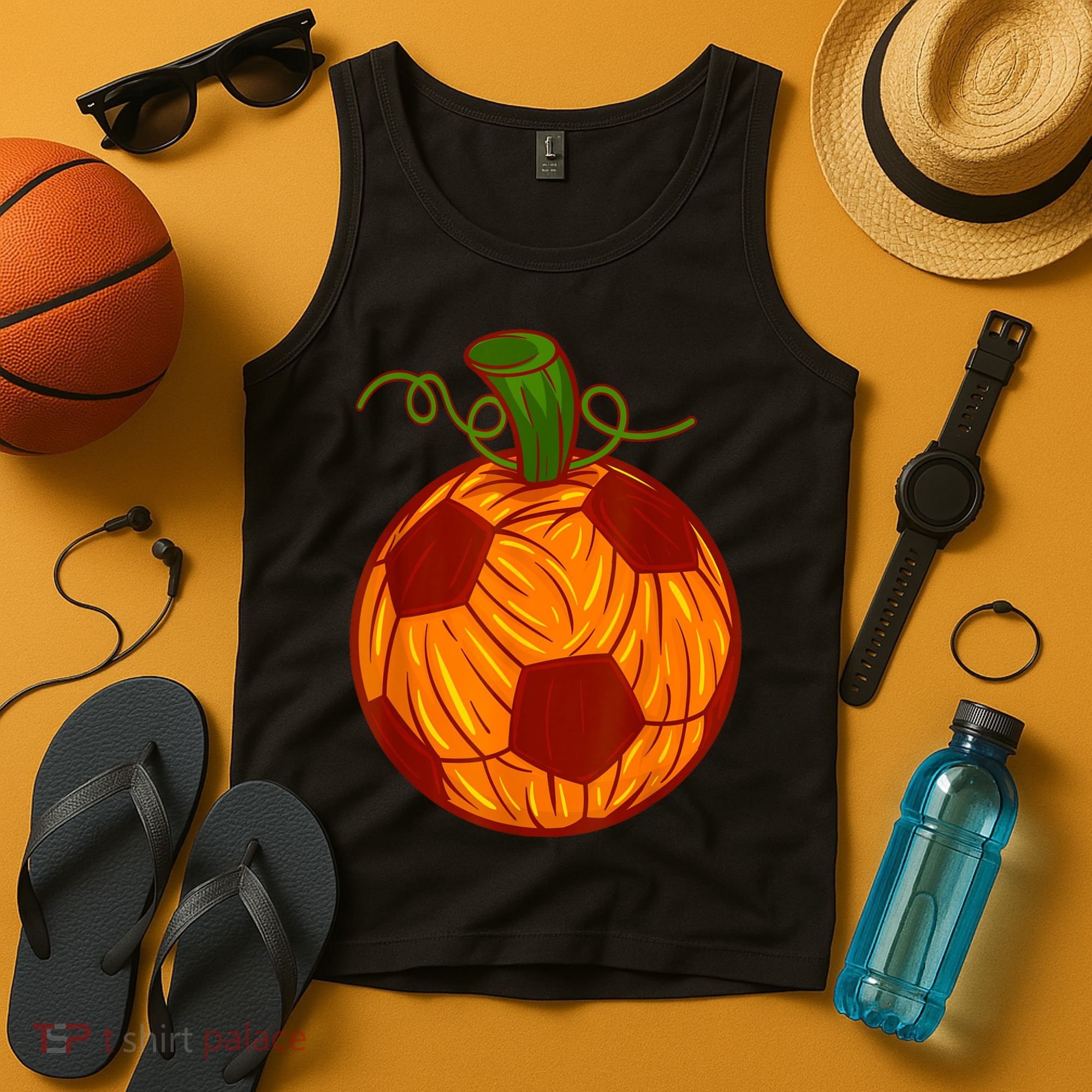 Funny Pumpkin Soccer Ball Halloween Tank Top
