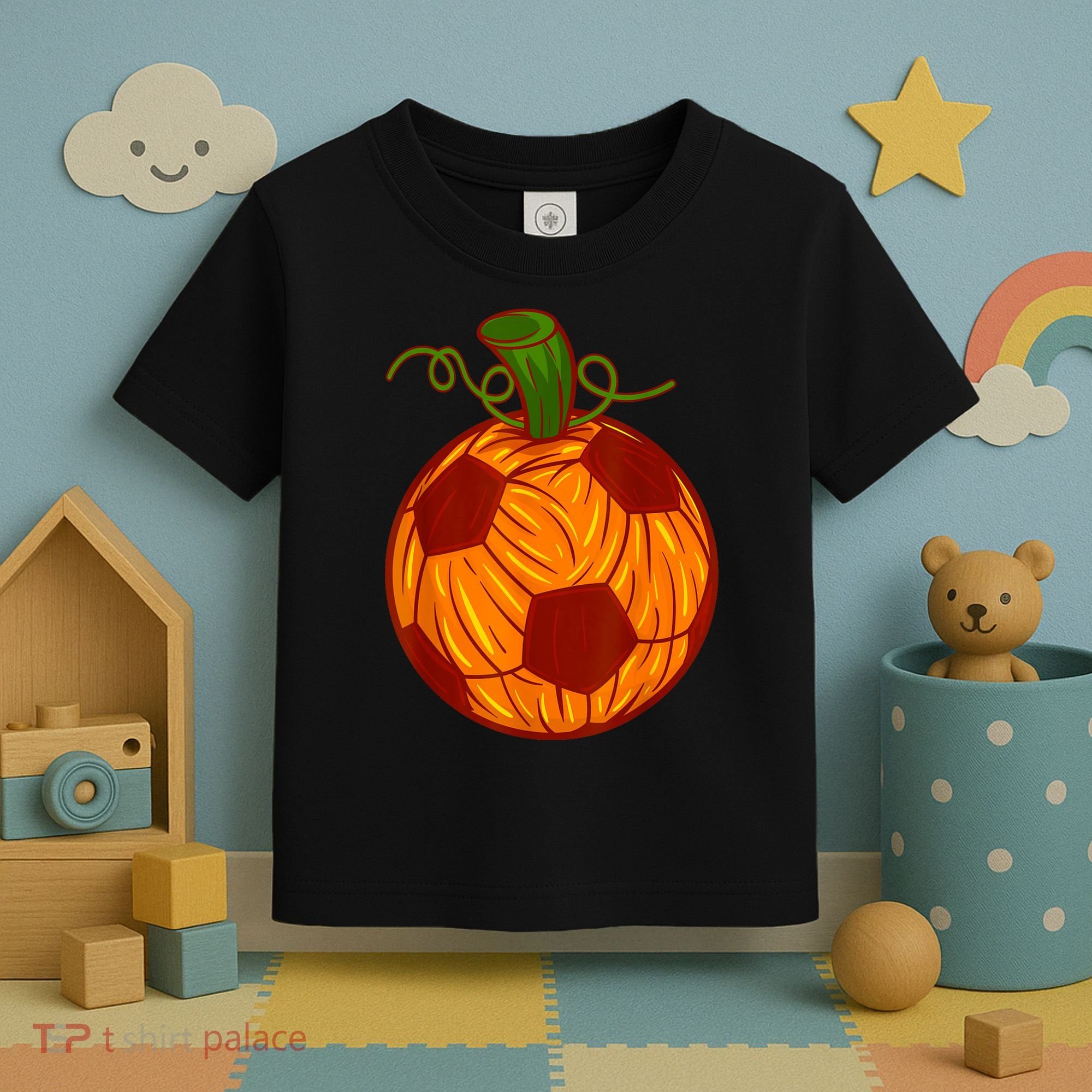 Funny Pumpkin Soccer Ball Halloween Toddler T-Shirt