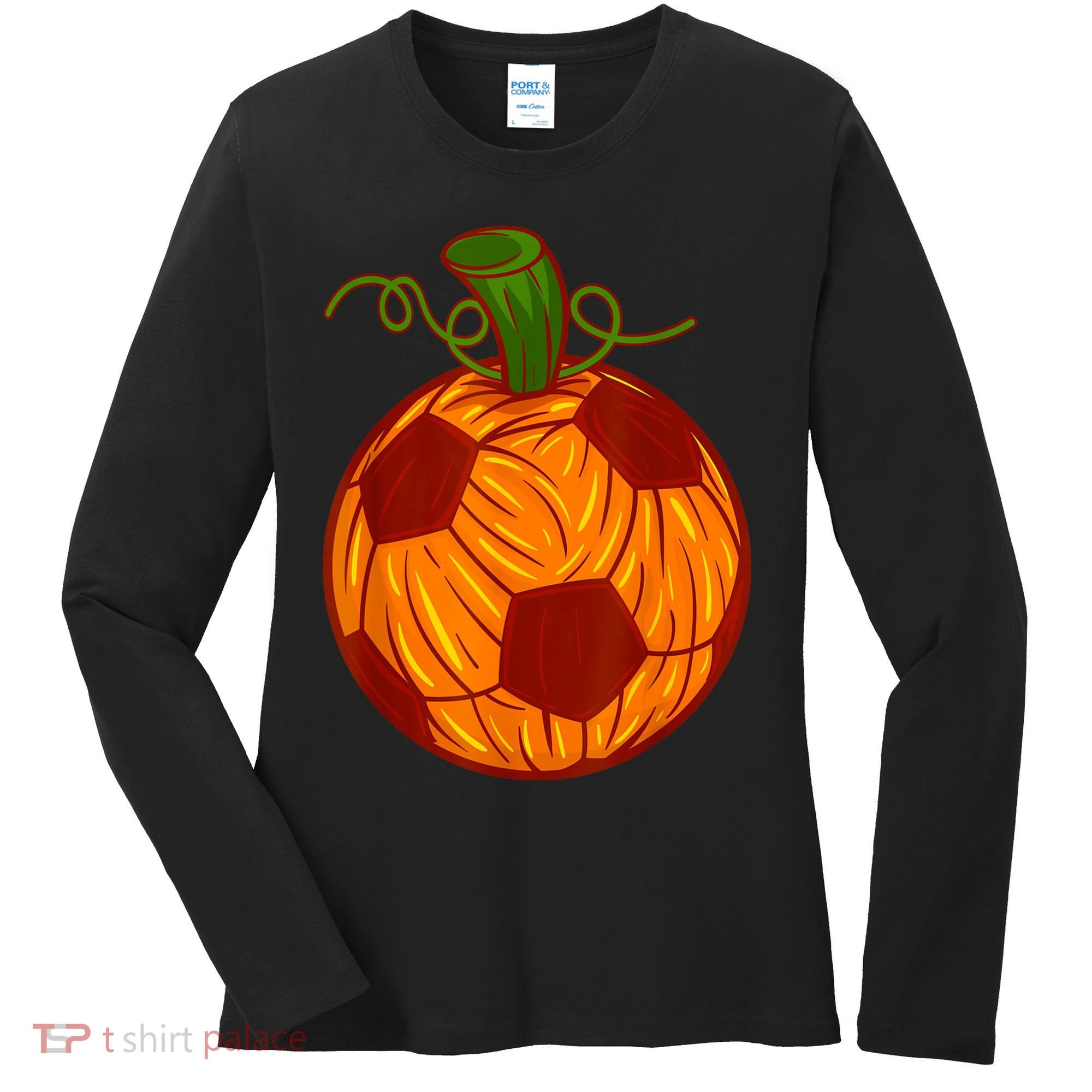 Funny Pumpkin Soccer Ball Halloween Women's Long Sleeve Shirt