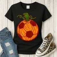 Funny Pumpkin Soccer Ball Halloween Women's T-Shirt thumb 3