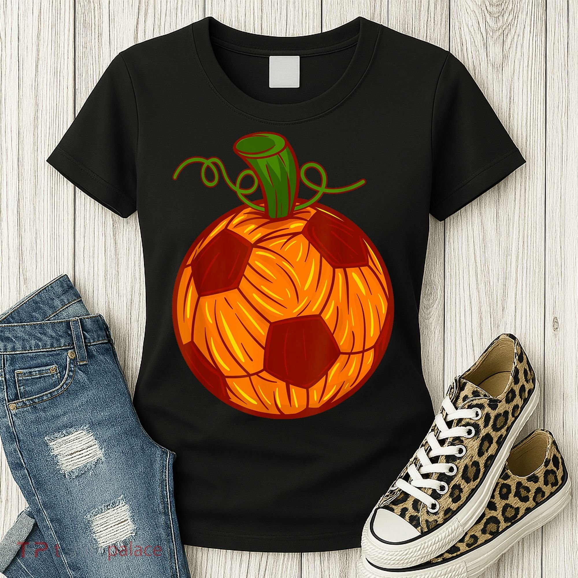 Funny Pumpkin Soccer Ball Halloween Women's T-Shirt