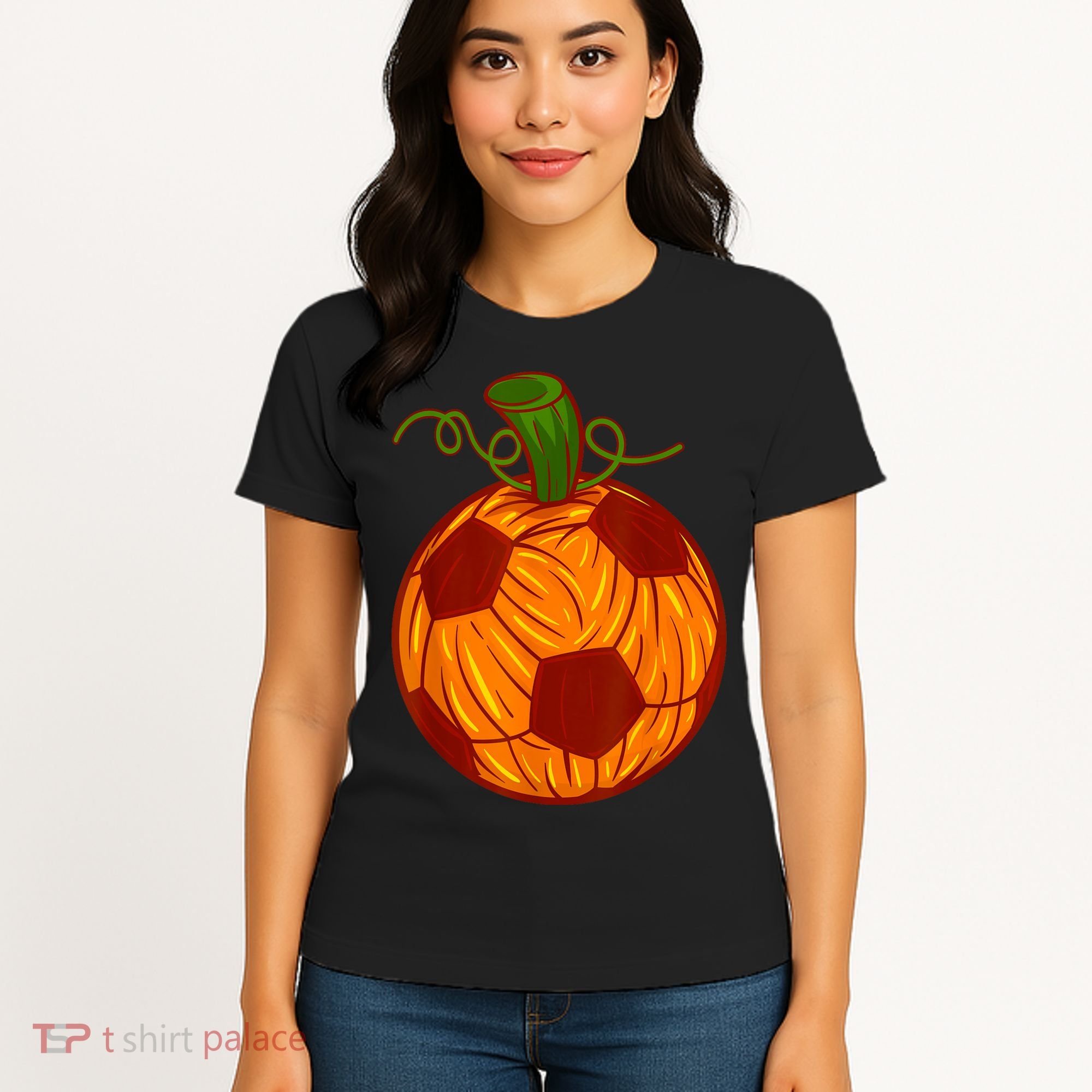 Funny Pumpkin Soccer Ball Halloween Women's T-Shirt