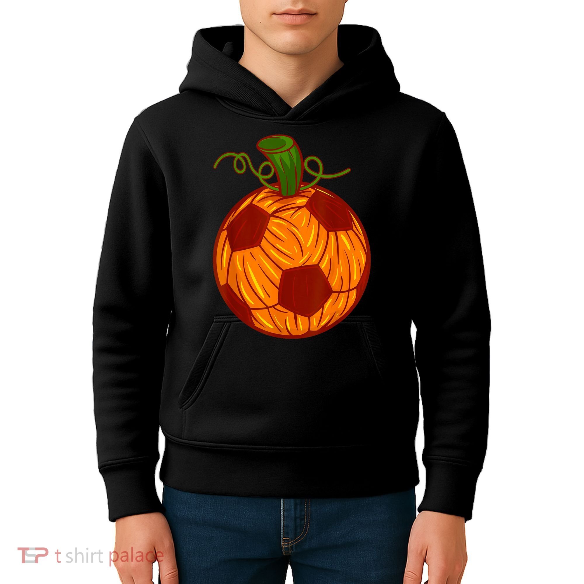 Funny Pumpkin Soccer Ball Halloween Kids Hoodie