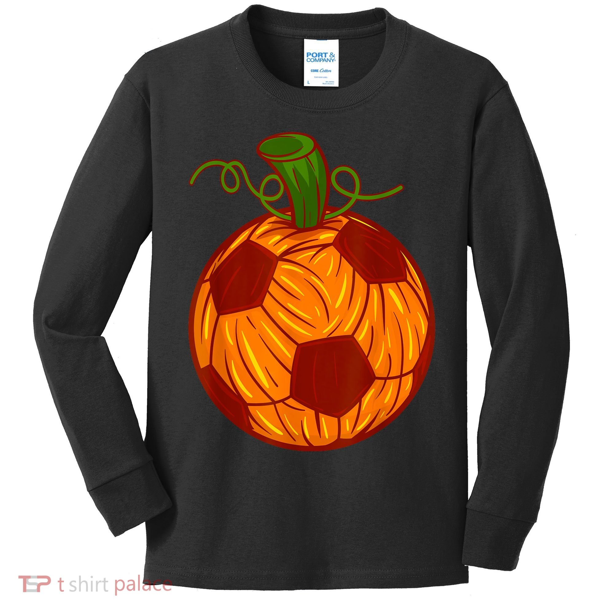 Funny Pumpkin Soccer Ball Halloween Kids Long Sleeve Shirt